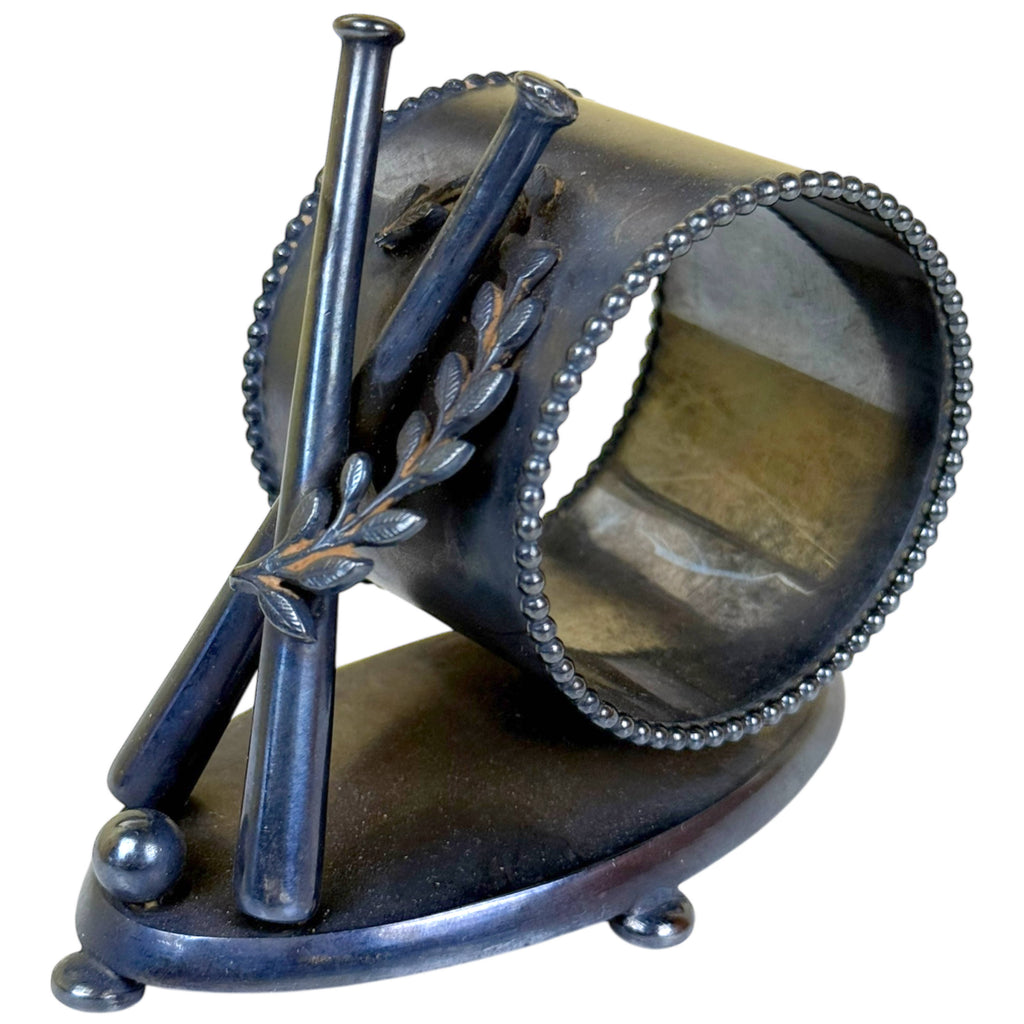 Rare Antique Baseball Napkin Ring Meriden No. 659 Silver Plate w Crossed Bats & Ball