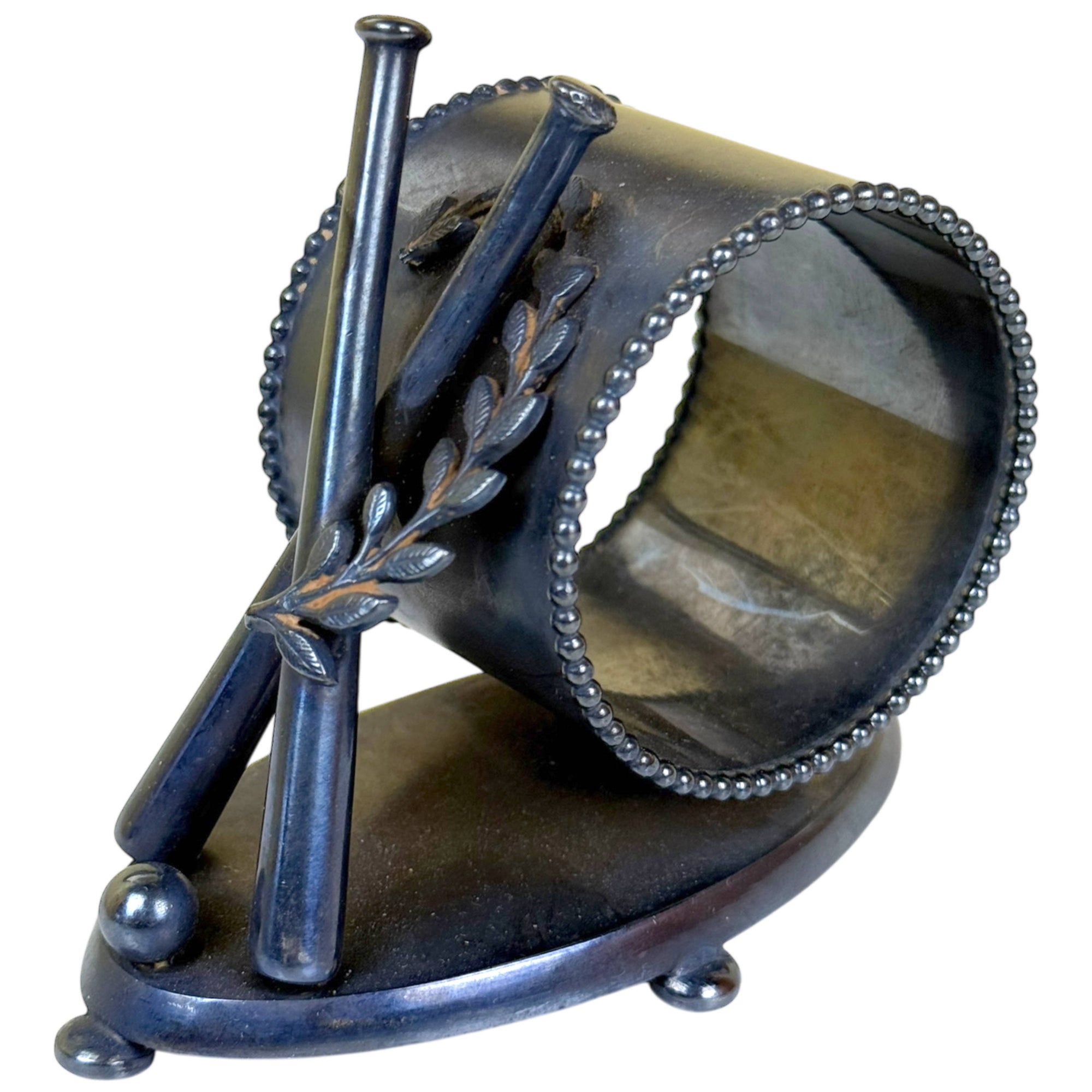 Rare Antique Baseball Napkin Ring Meriden No. 659 Silver Plate w Crossed Bats & Ball