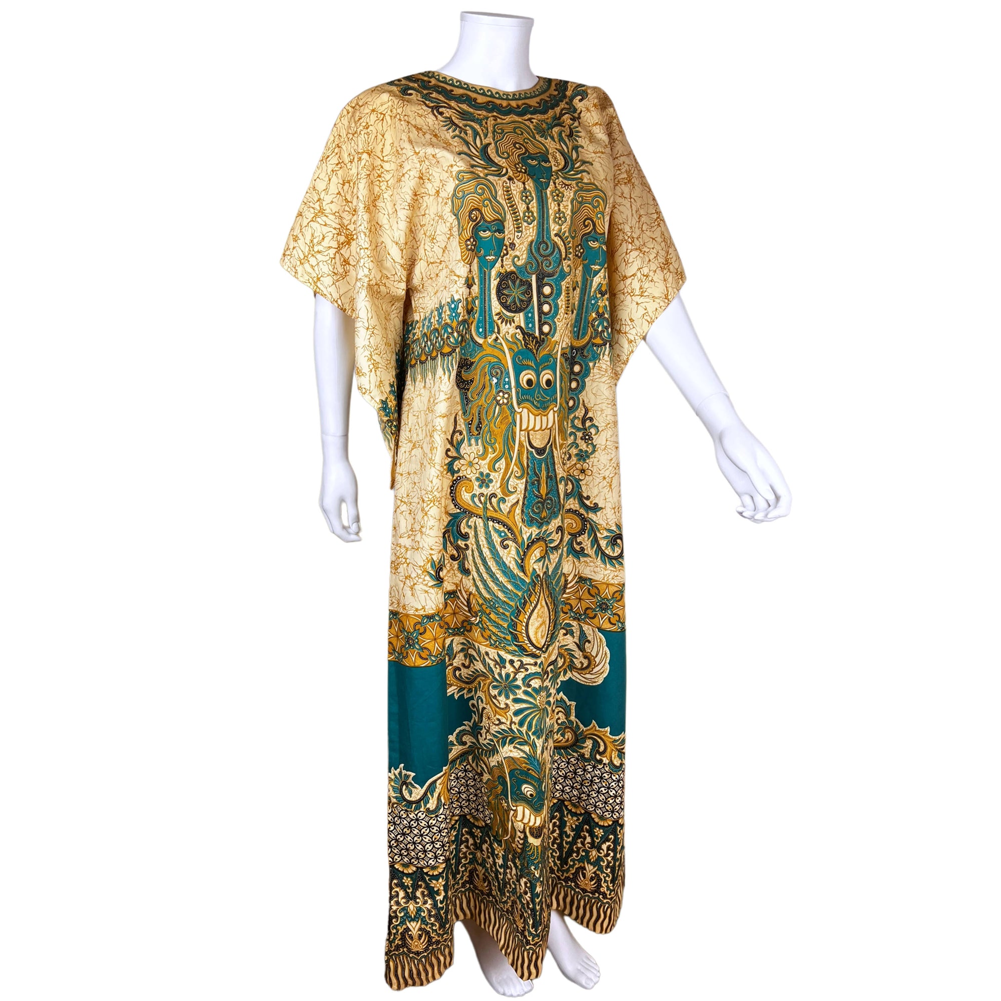 Vintage 1970s Kaftan Batik Semar Indonesia Caftan Size L