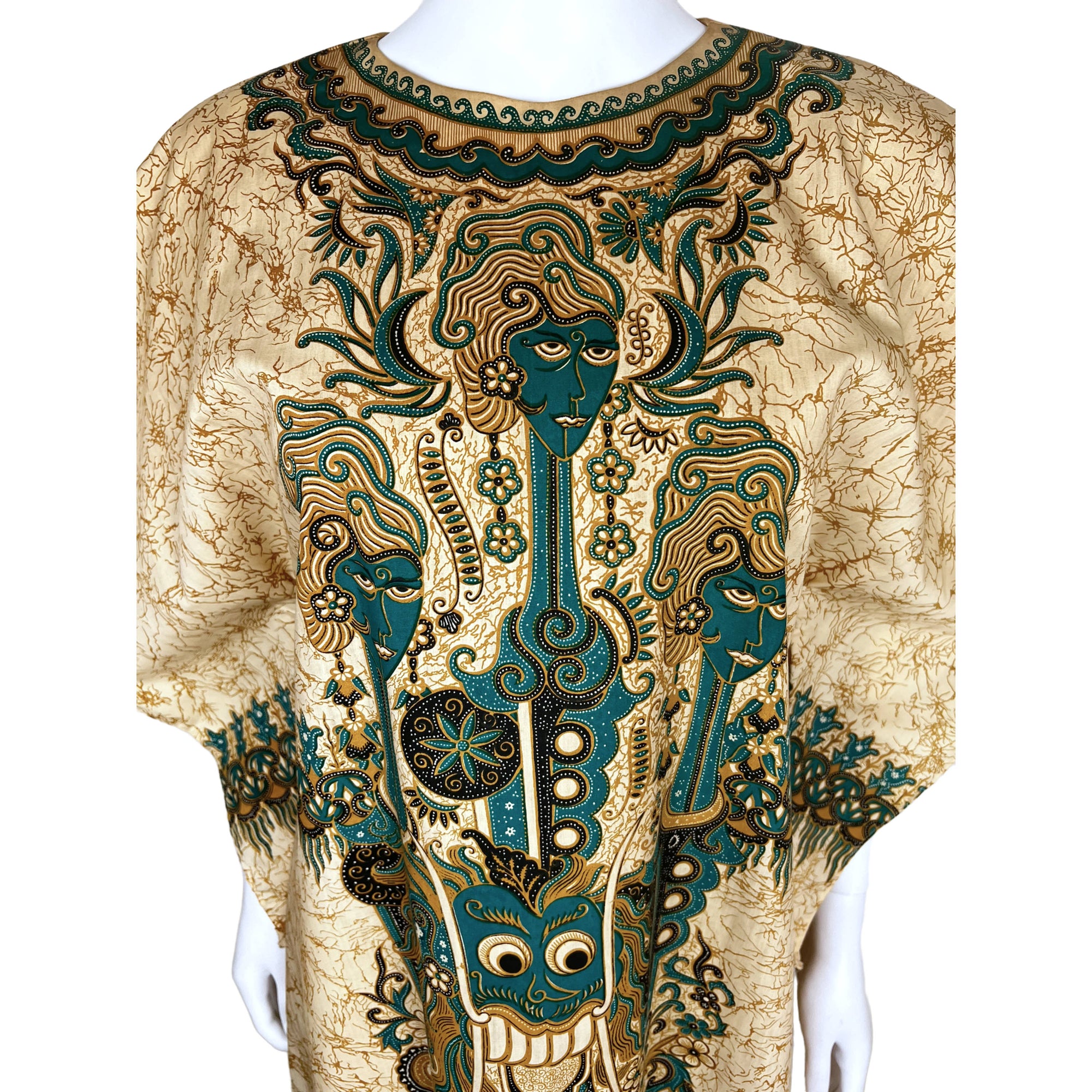 Vintage 1970s Kaftan Batik Semar Indonesia Caftan Size L