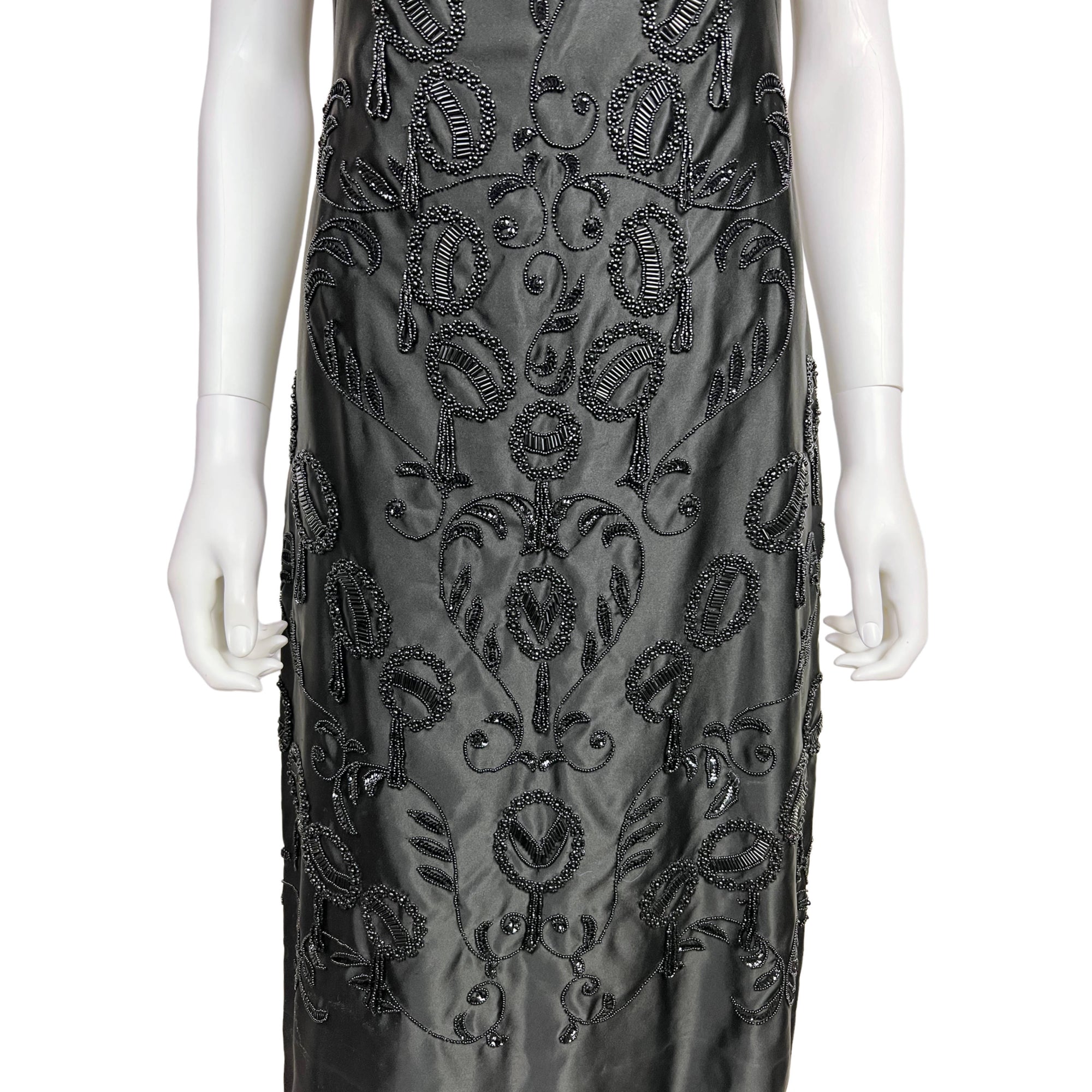Vintage 1950s Wiggle Dress Beaded Black Silk Formal Length M