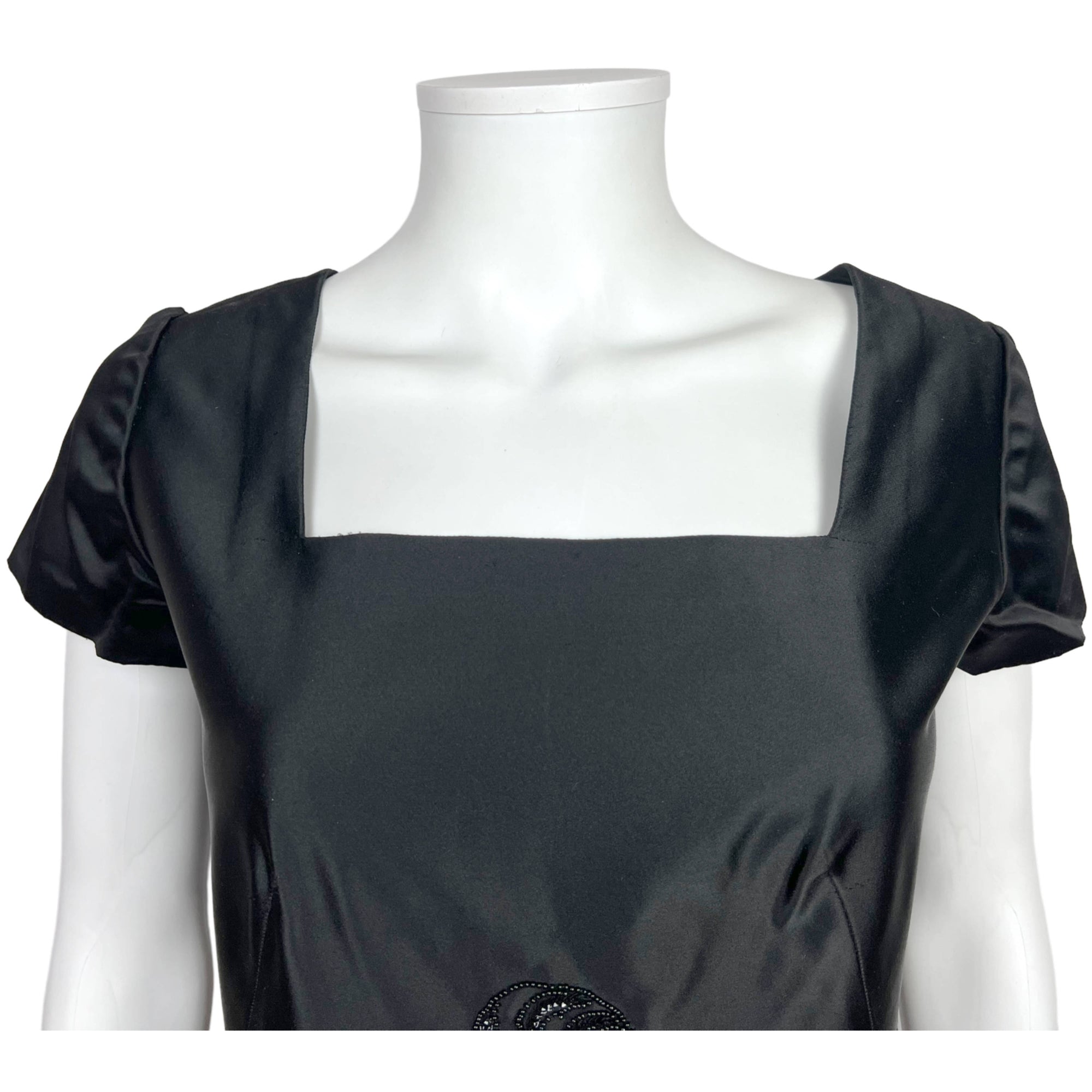 Vintage 1950s Wiggle Dress Beaded Black Silk Formal Length M