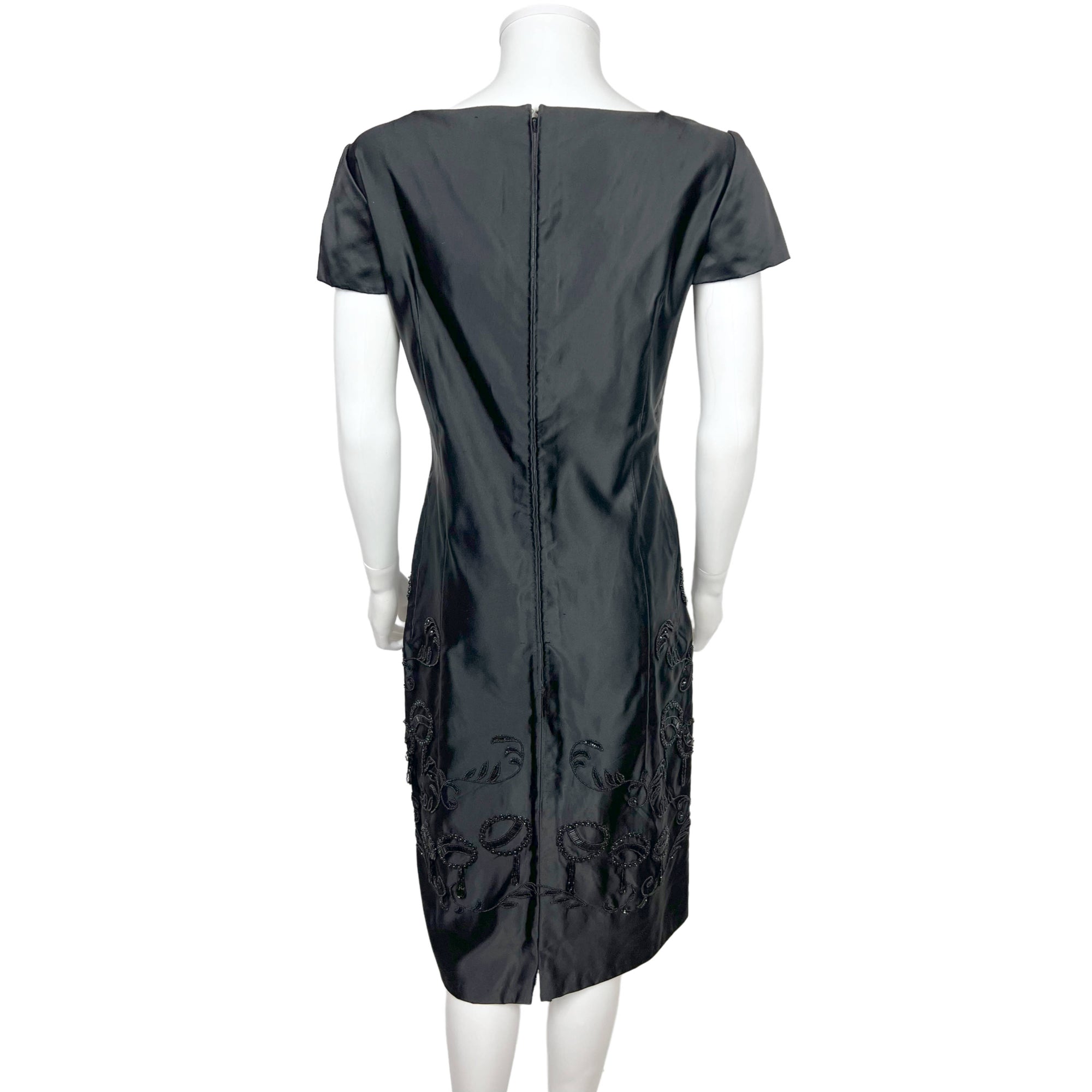 Vintage 1950s Wiggle Dress Beaded Black Silk Formal Length M