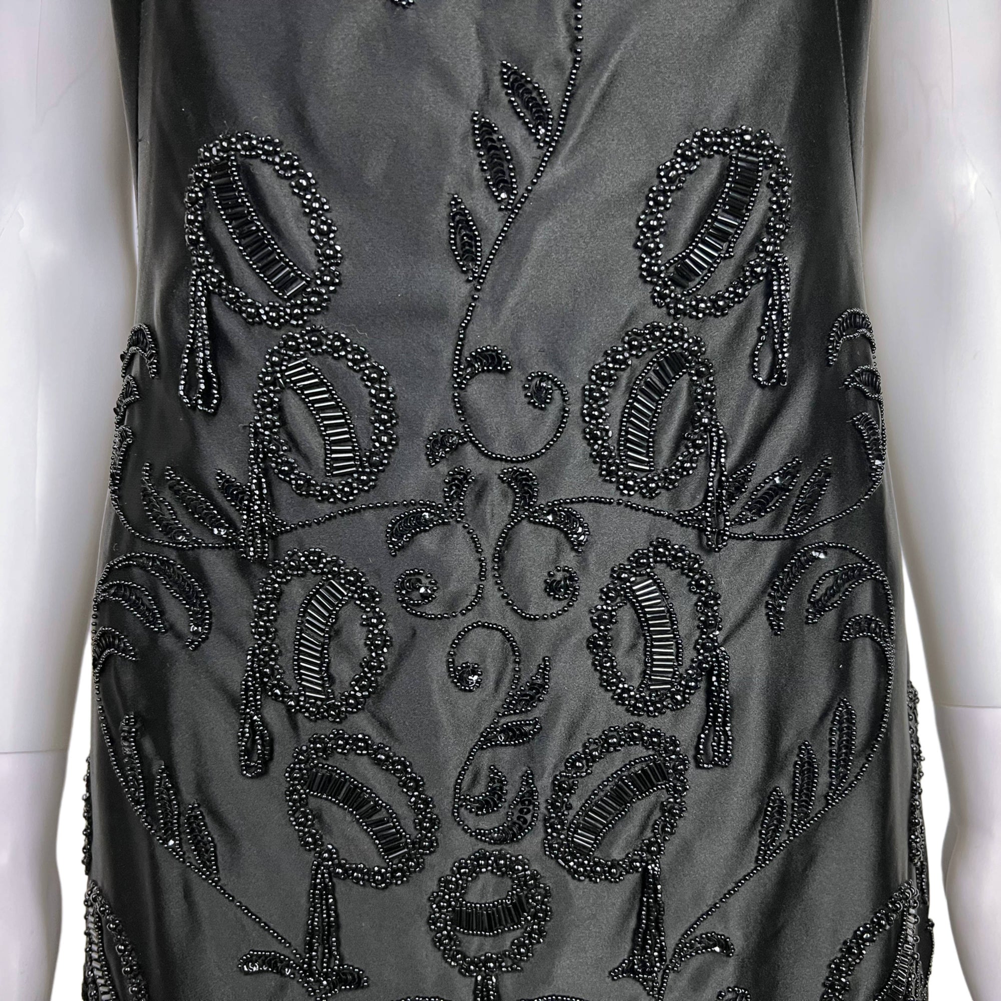Vintage 1950s Wiggle Dress Beaded Black Silk Formal Length M