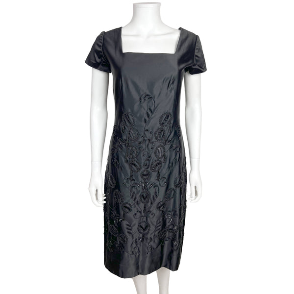 Vintage 1950s Wiggle Dress Beaded Black Silk Formal Length M