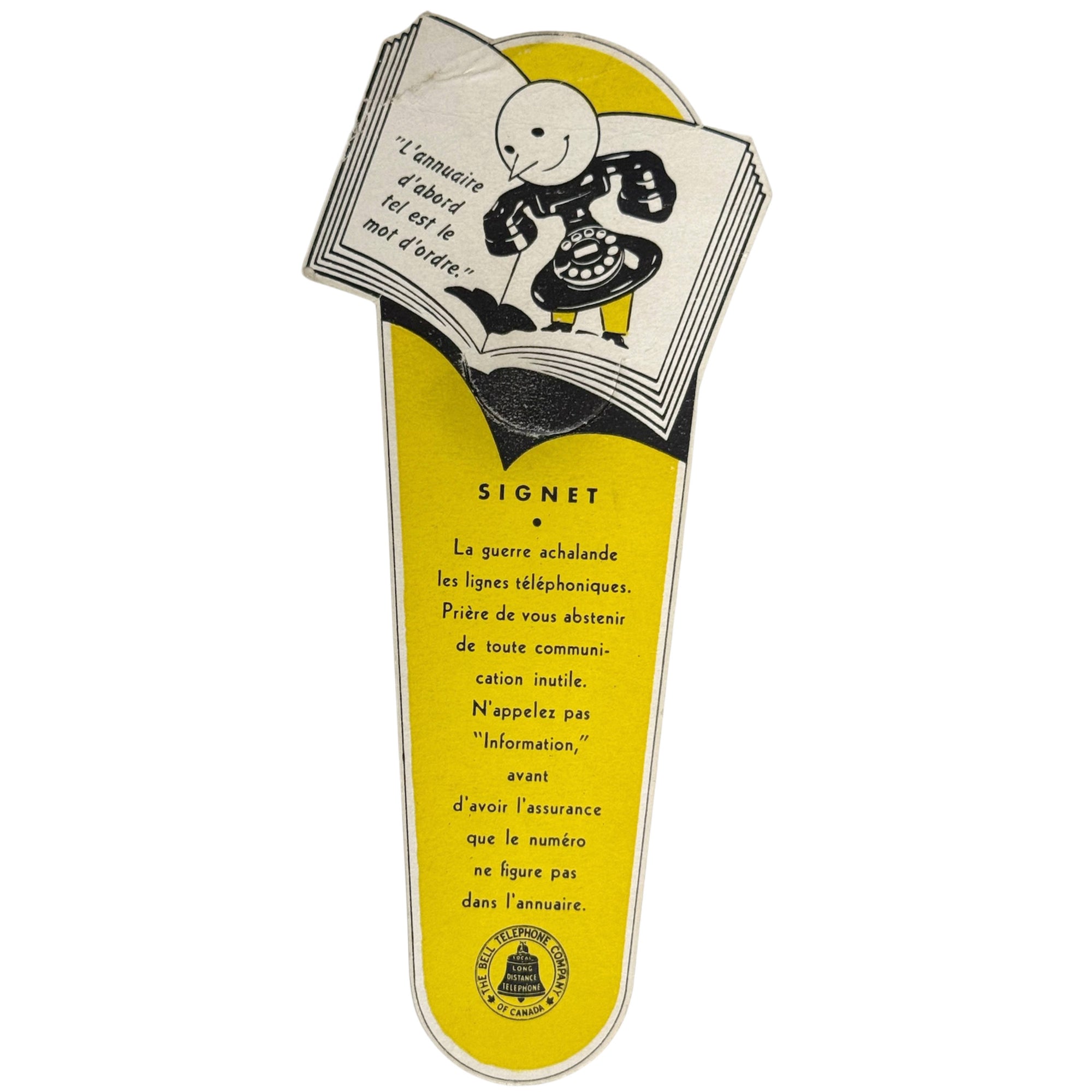 Bell Telephone wartime bookmark French reverse