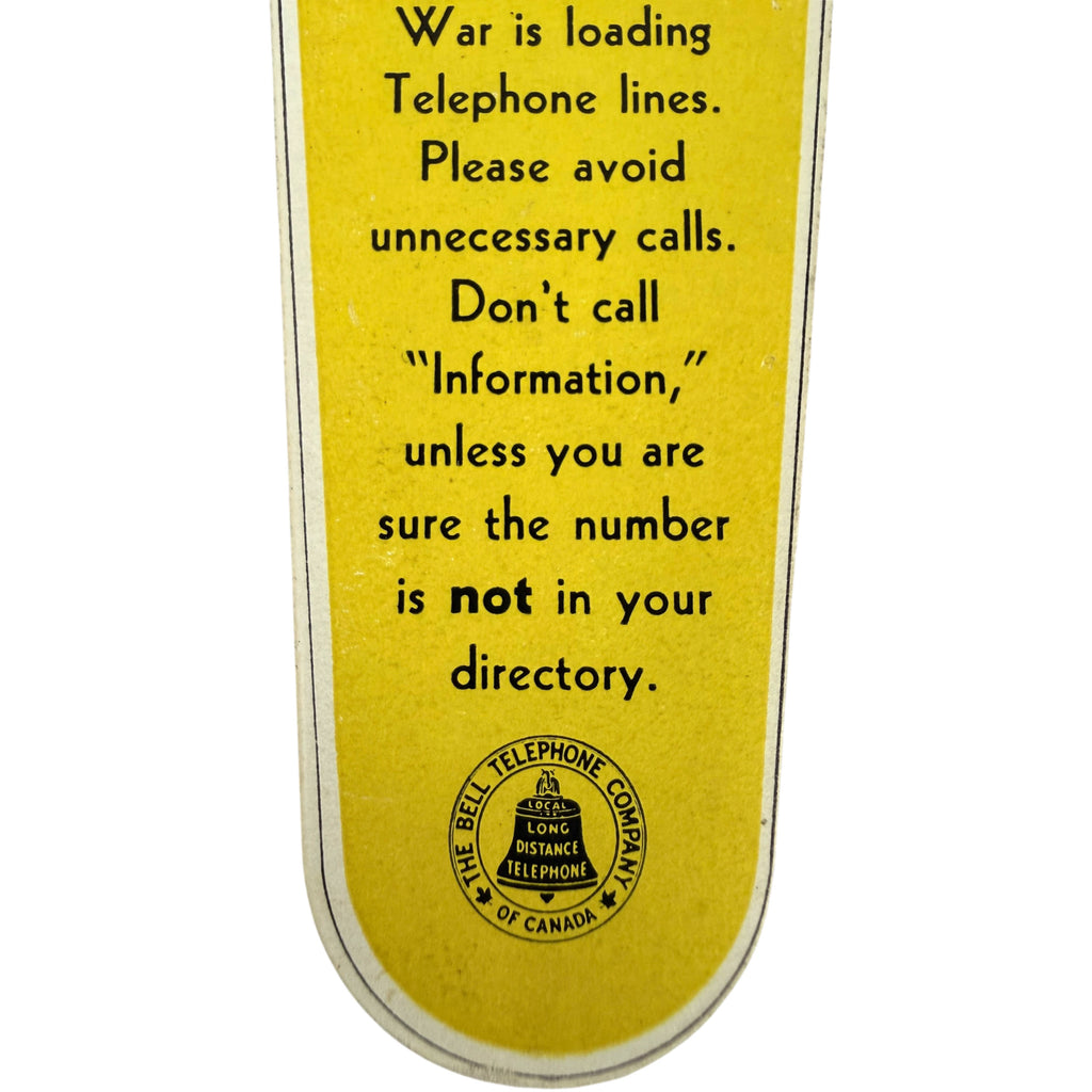 WWII Canadian Bell Telephone paper bookmark detail