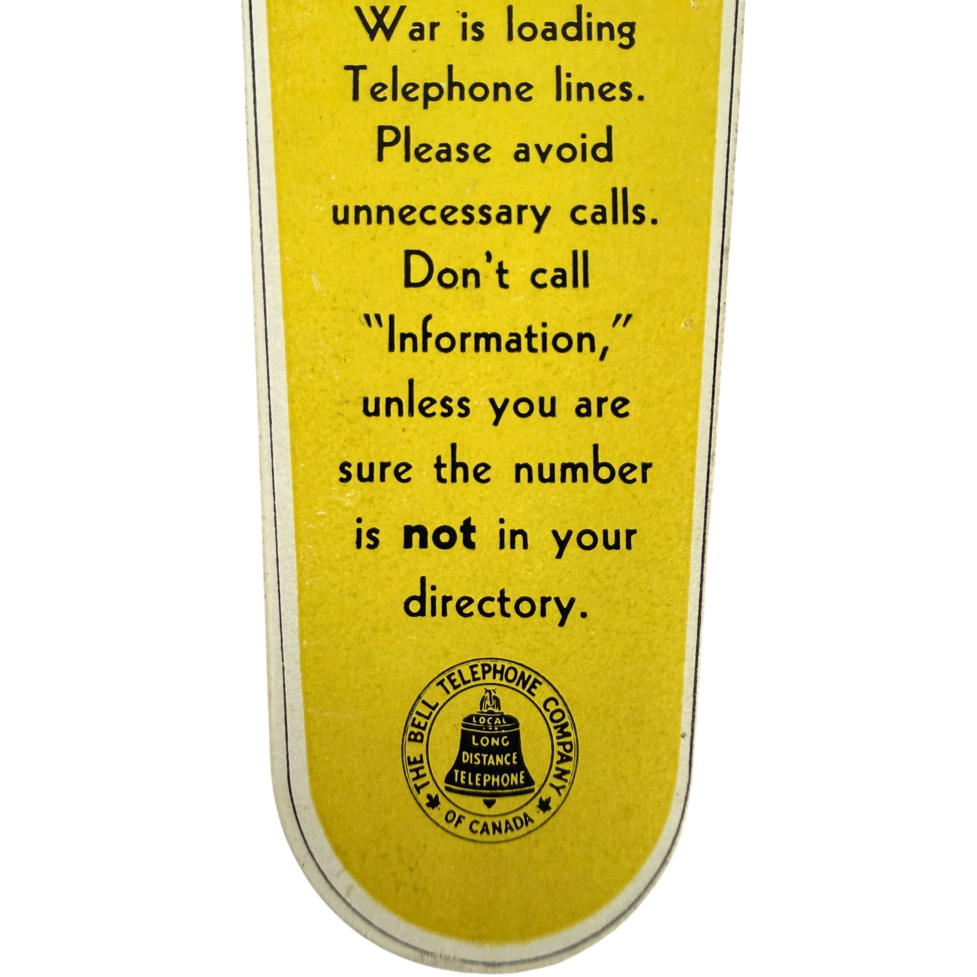 WWII Canadian Bell Telephone paper bookmark detail