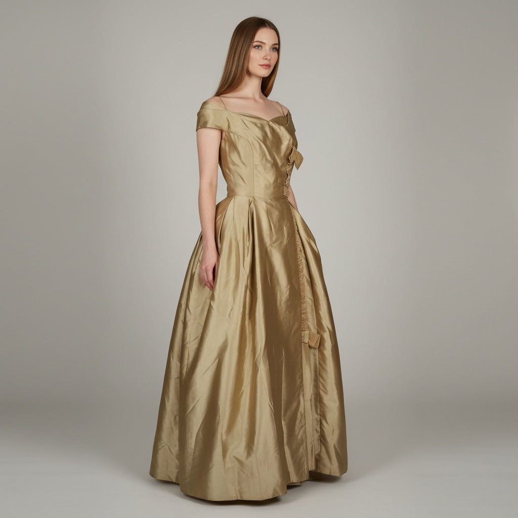 AI Model wearing Vintage 1940s Evening Gown by Bianca Gusmaroli Canadian Couturier 