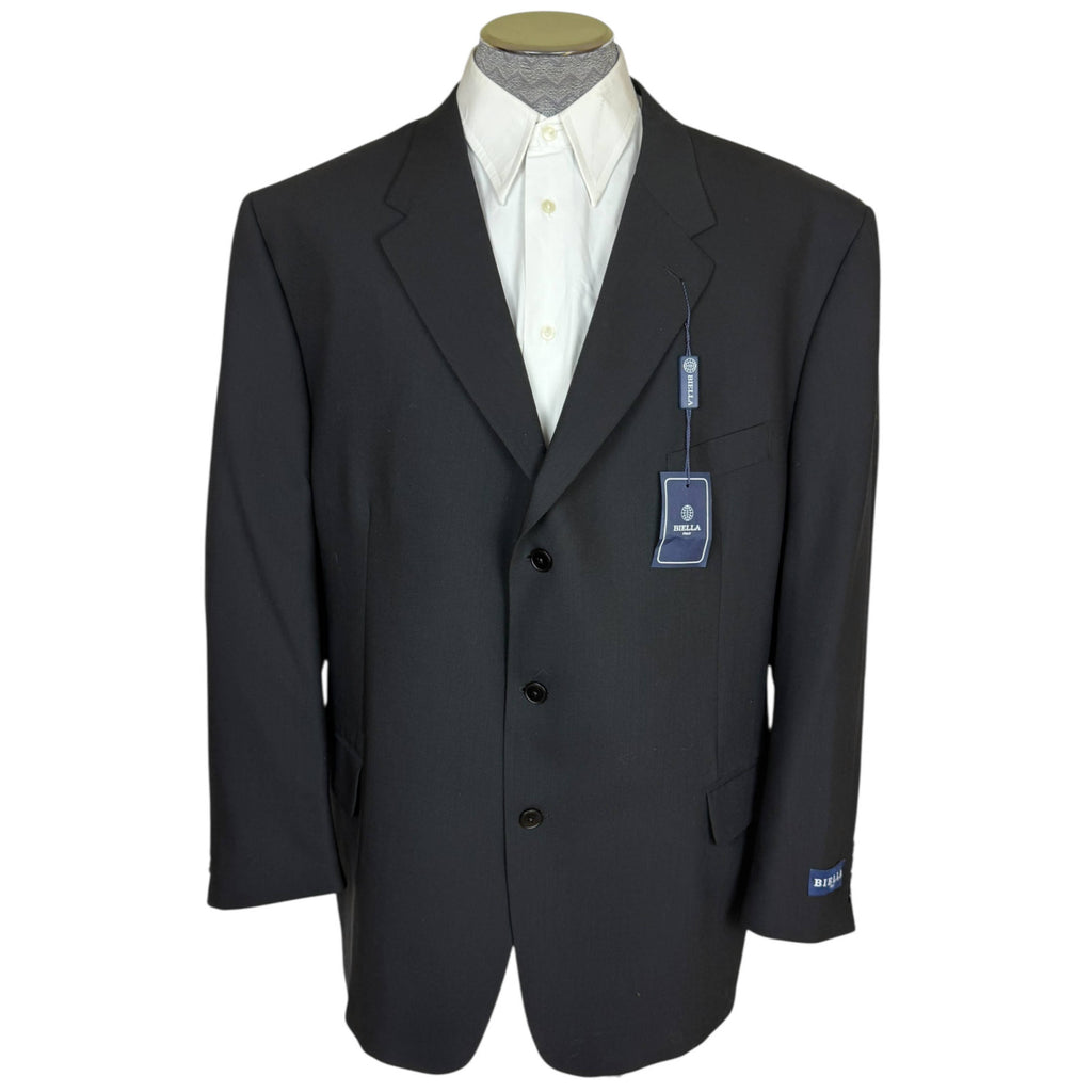 NWT Vintage Biella Italy Suit Jacket Black Wool Size 52R