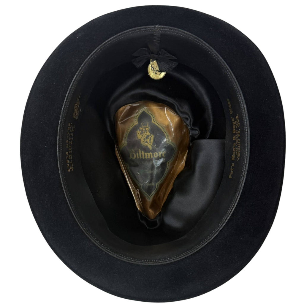 Interior of vintage Biltmore hat showing lining and tip