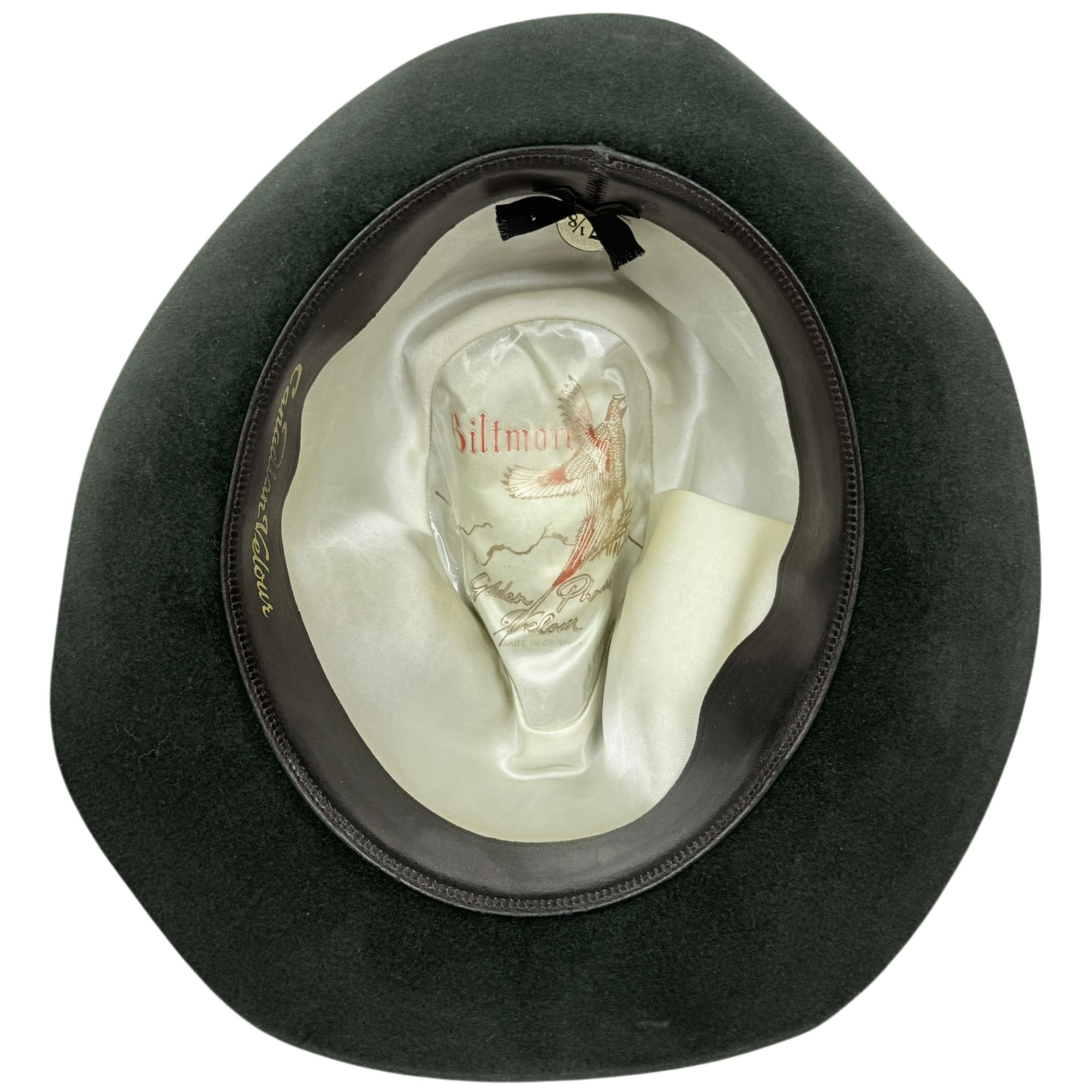 Vintage Biltmore Fedora Golden Pheasant Green Velour 7 1/8