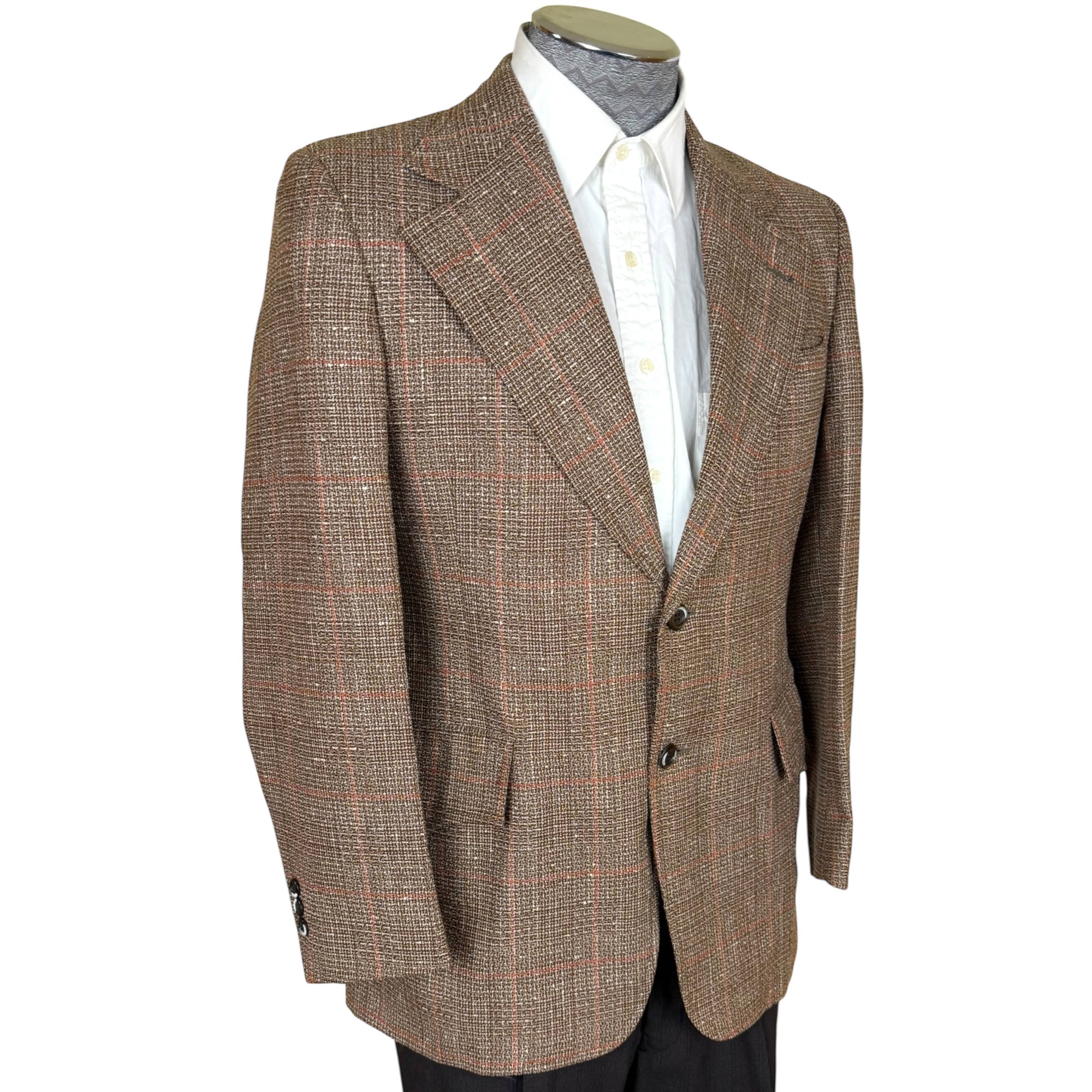 Vintage 1970s Sport Jacket Brown Plaid Wool Eaton Birkdale De Luxe Size 40 Short