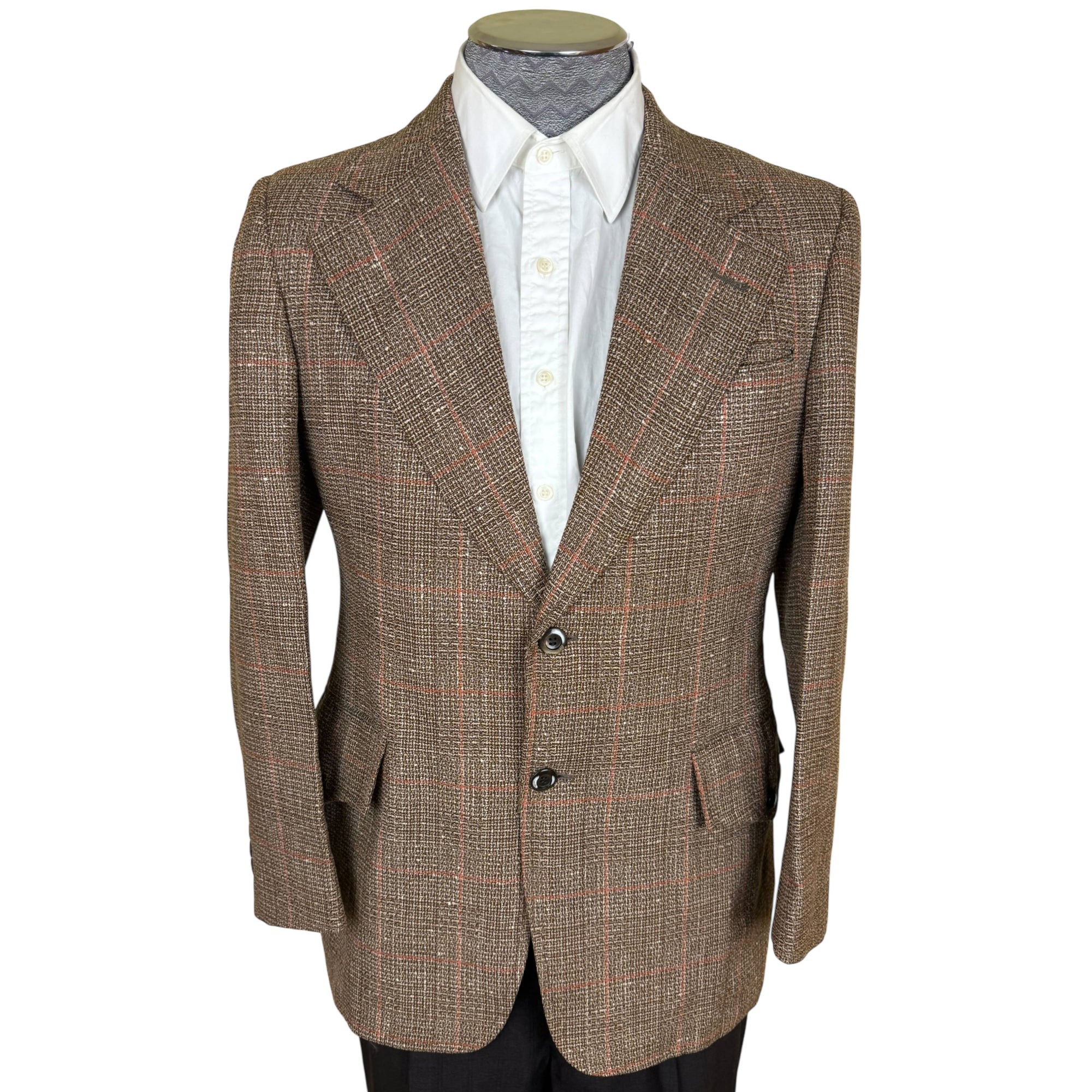 Vintage 1970s Sport Jacket Brown Plaid Wool Eaton Birkdale De Luxe Size 40 Short