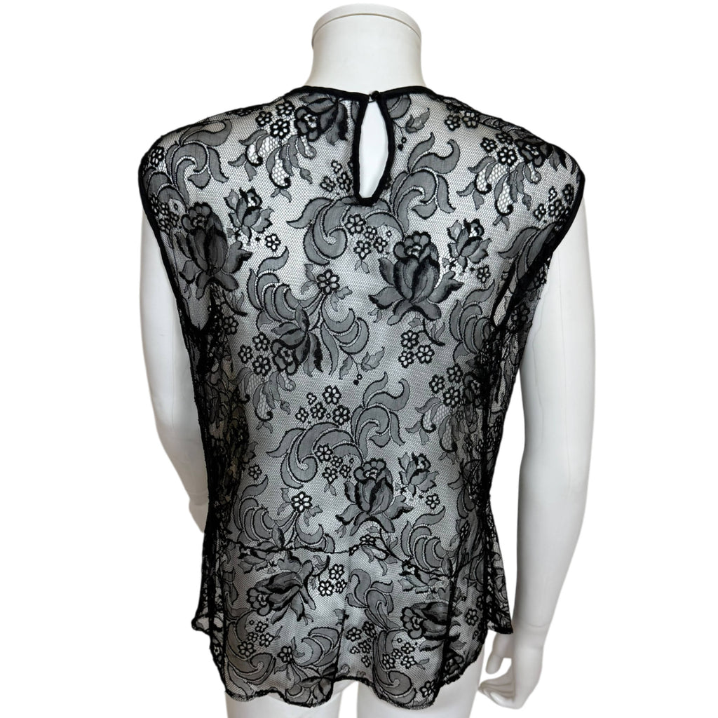 1950s Vintage Black Lace Blouse Chantilly Top Size M