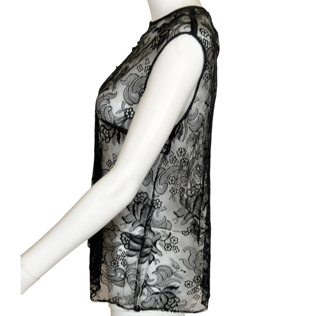 1950s Vintage Black Lace Blouse Chantilly Top Size M