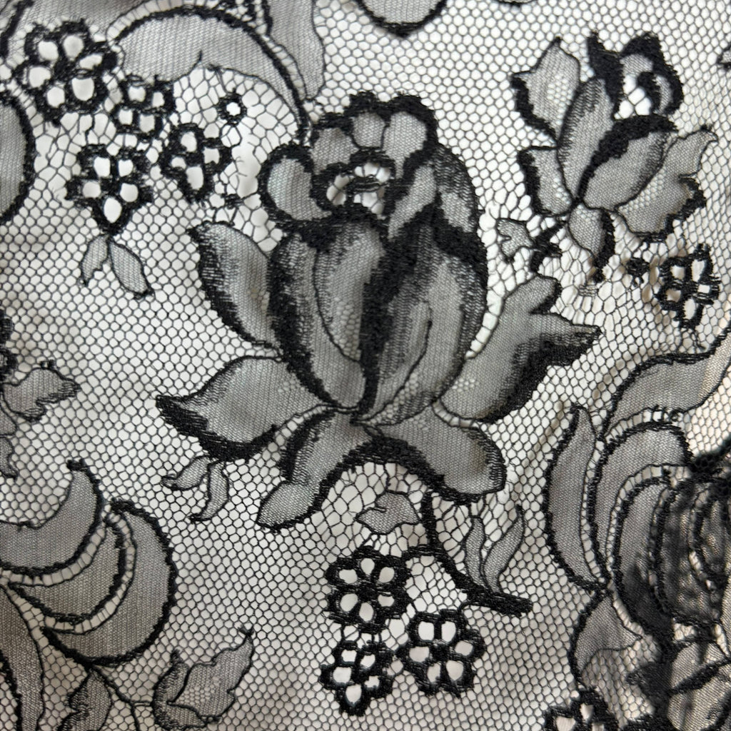 1950s Vintage Black Lace Blouse Chantilly Top Size M