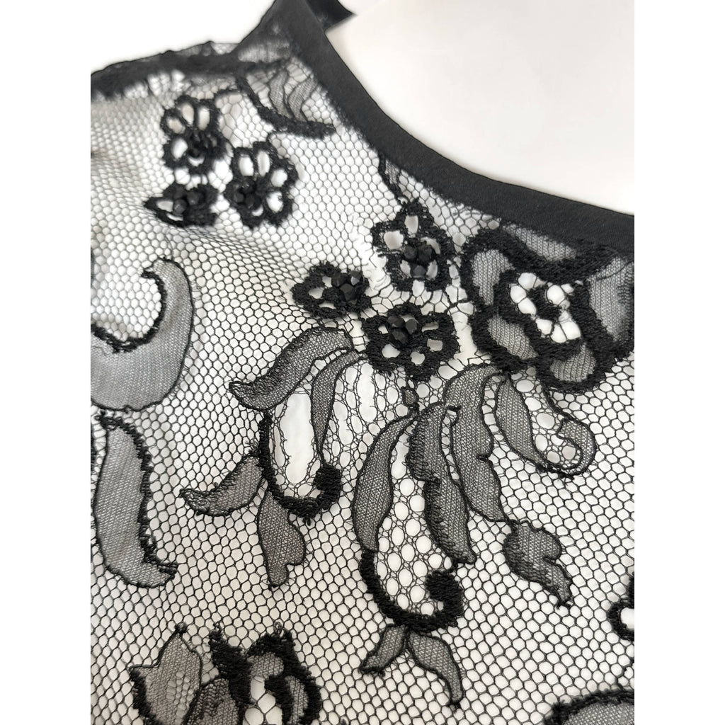 1950s Vintage Black Lace Blouse Chantilly Top Size M