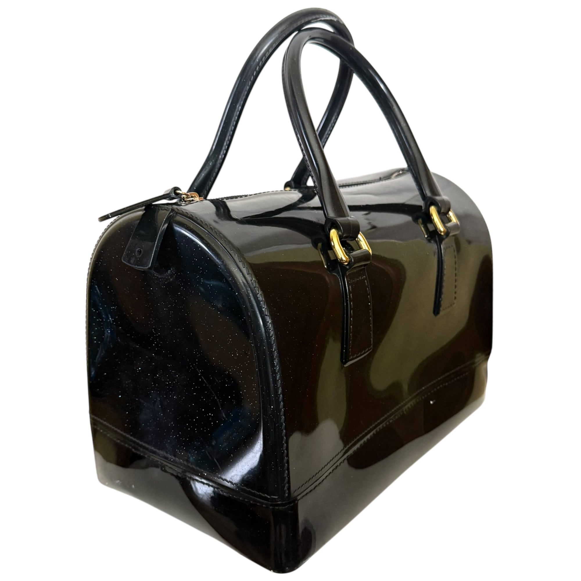 Vintage 1960s Glitter Vinyl Handbag Doctor’s Bag Style – Structured Bowler Bag