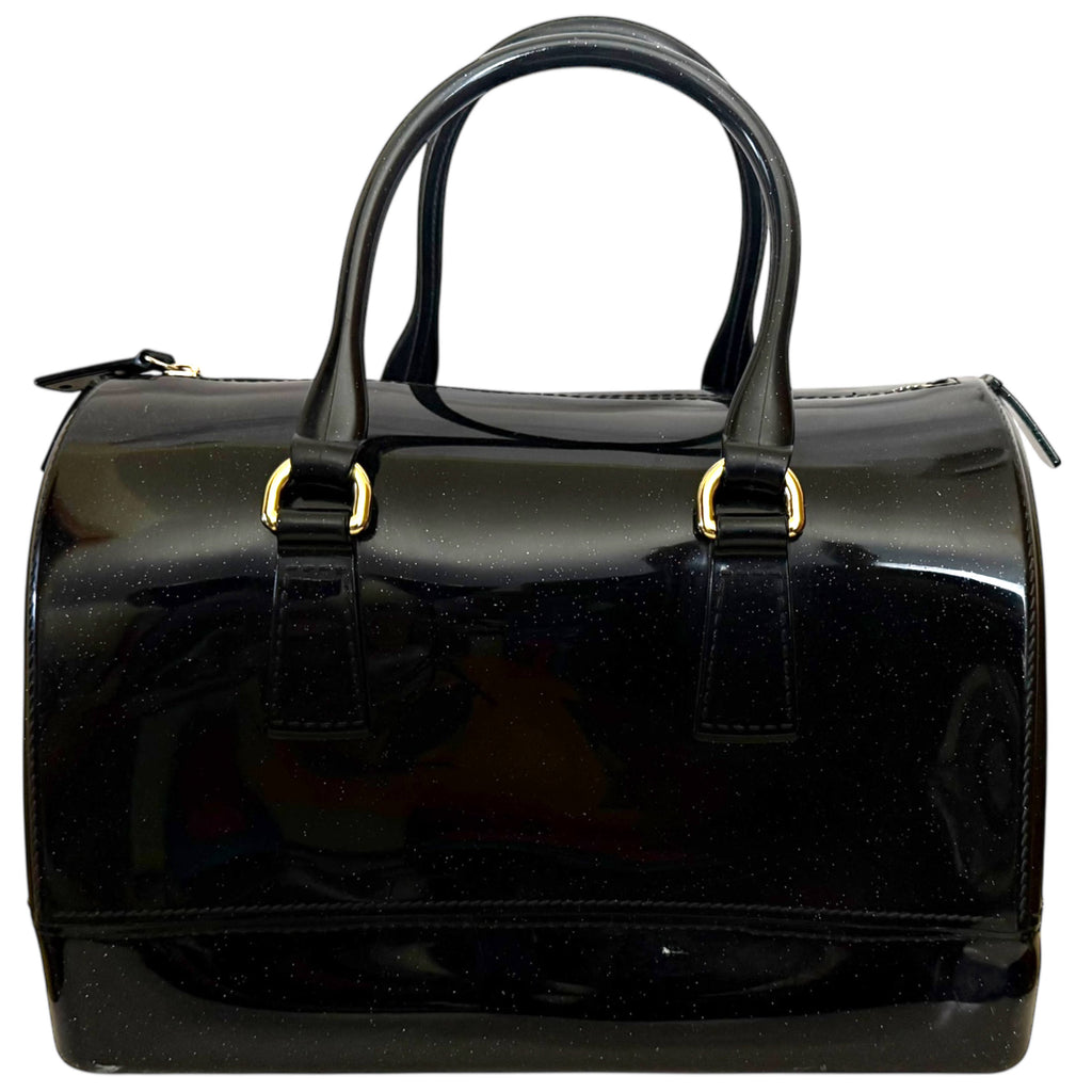 Vintage 1960s Glitter Vinyl Handbag Doctor’s Bag Style – Structured Bowler Bag