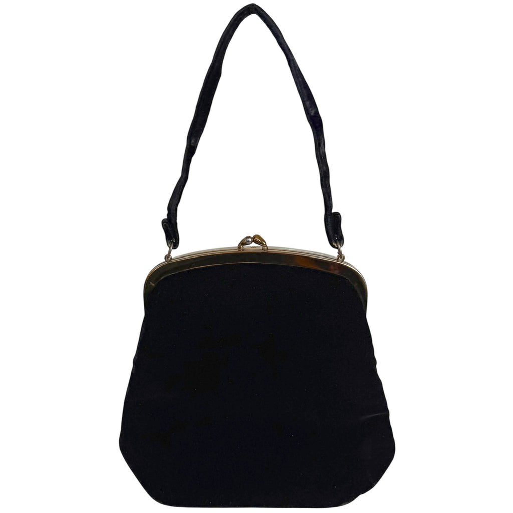 Vintage Late 1950s Handbag Black Velvet with Pearlescent Lucite Frame