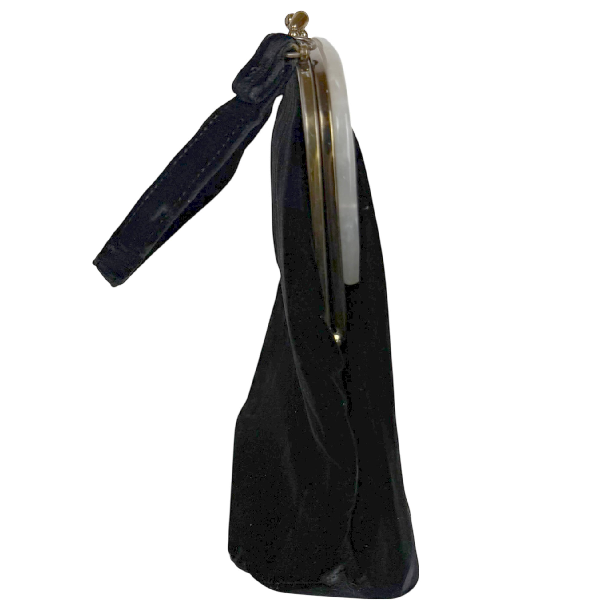 Vintage Late 1950s Handbag Black Velvet with Pearlescent Lucite Frame