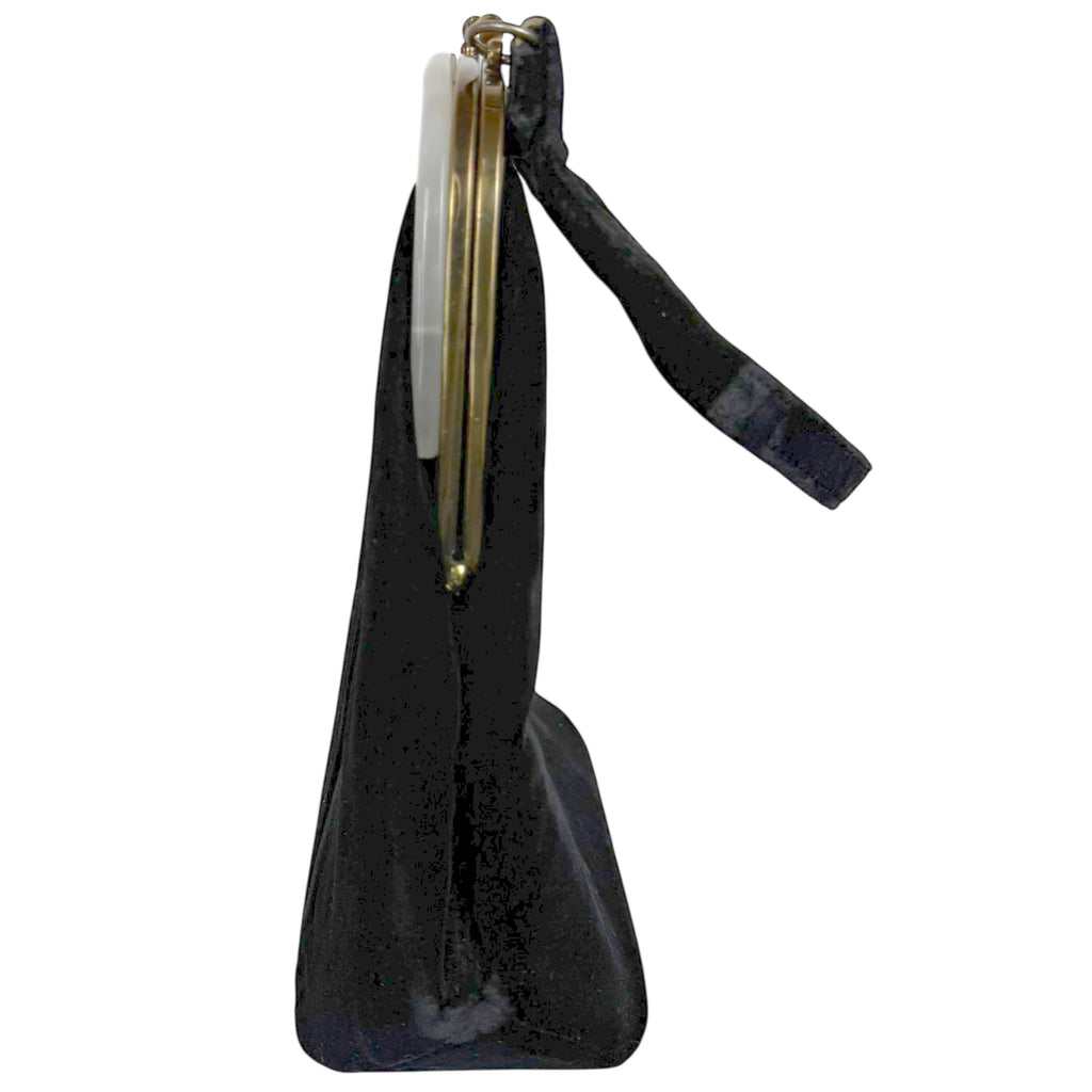 Vintage Late 1950s Handbag Black Velvet with Pearlescent Lucite Frame