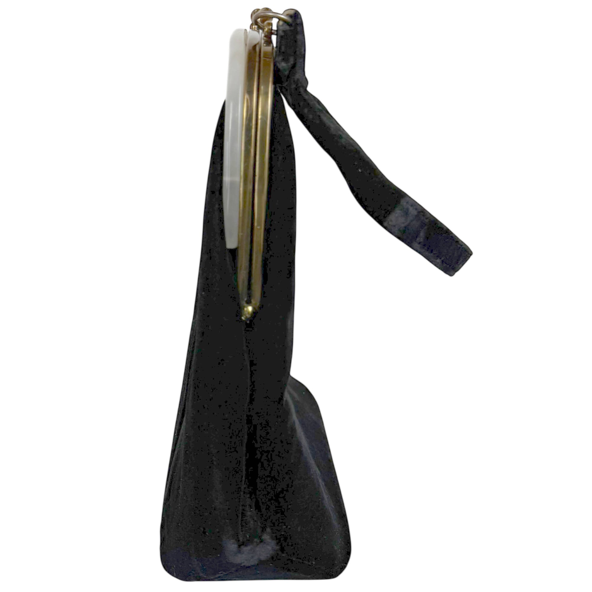 Vintage Late 1950s Handbag Black Velvet with Pearlescent Lucite Frame