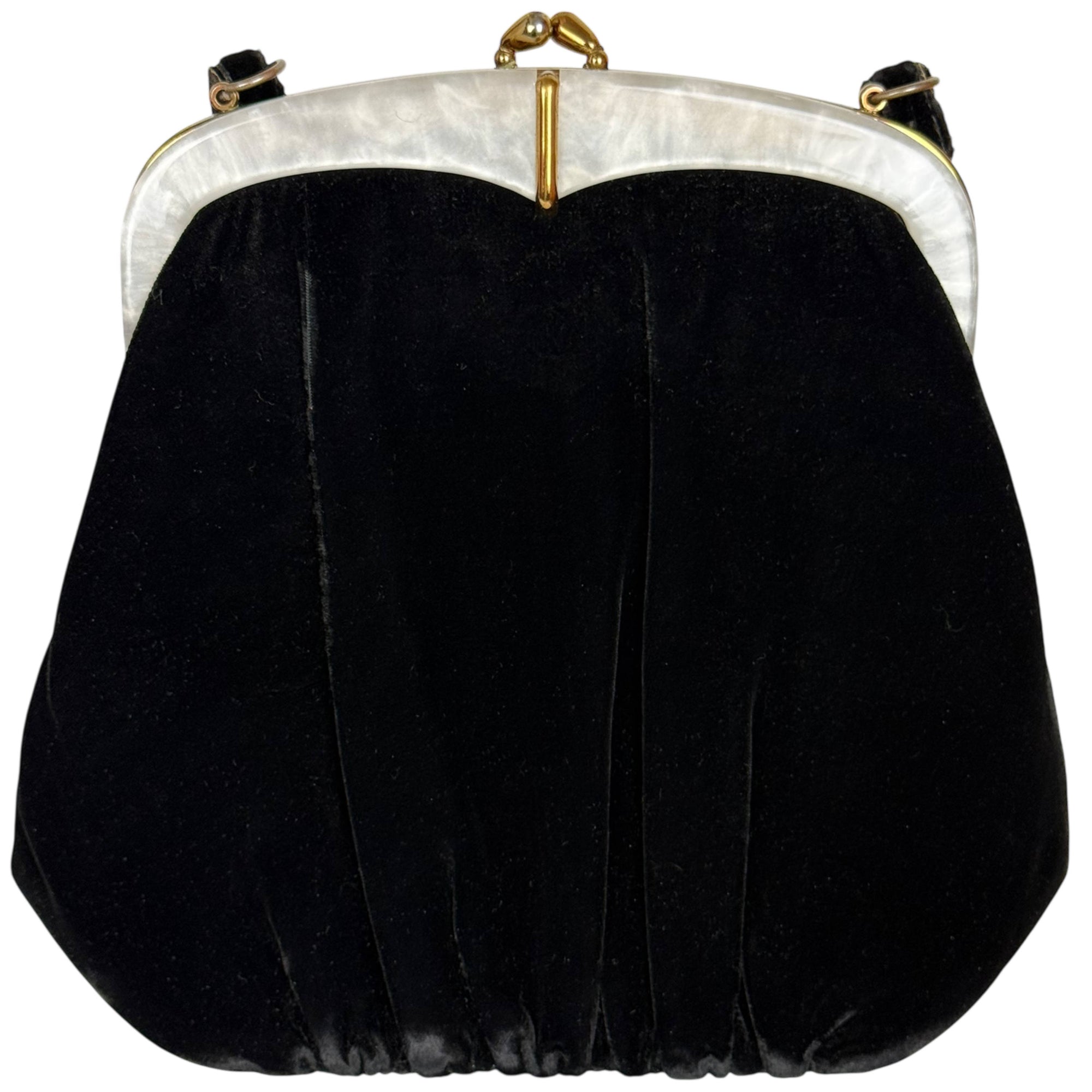 Vintage Late 1950s Handbag Black Velvet with Pearlescent Lucite Frame
