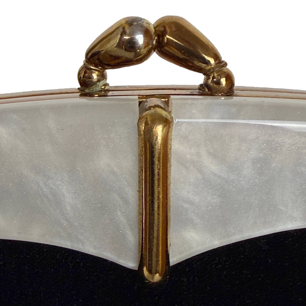 Vintage Late 1950s Handbag Black Velvet with Pearlescent Lucite Frame