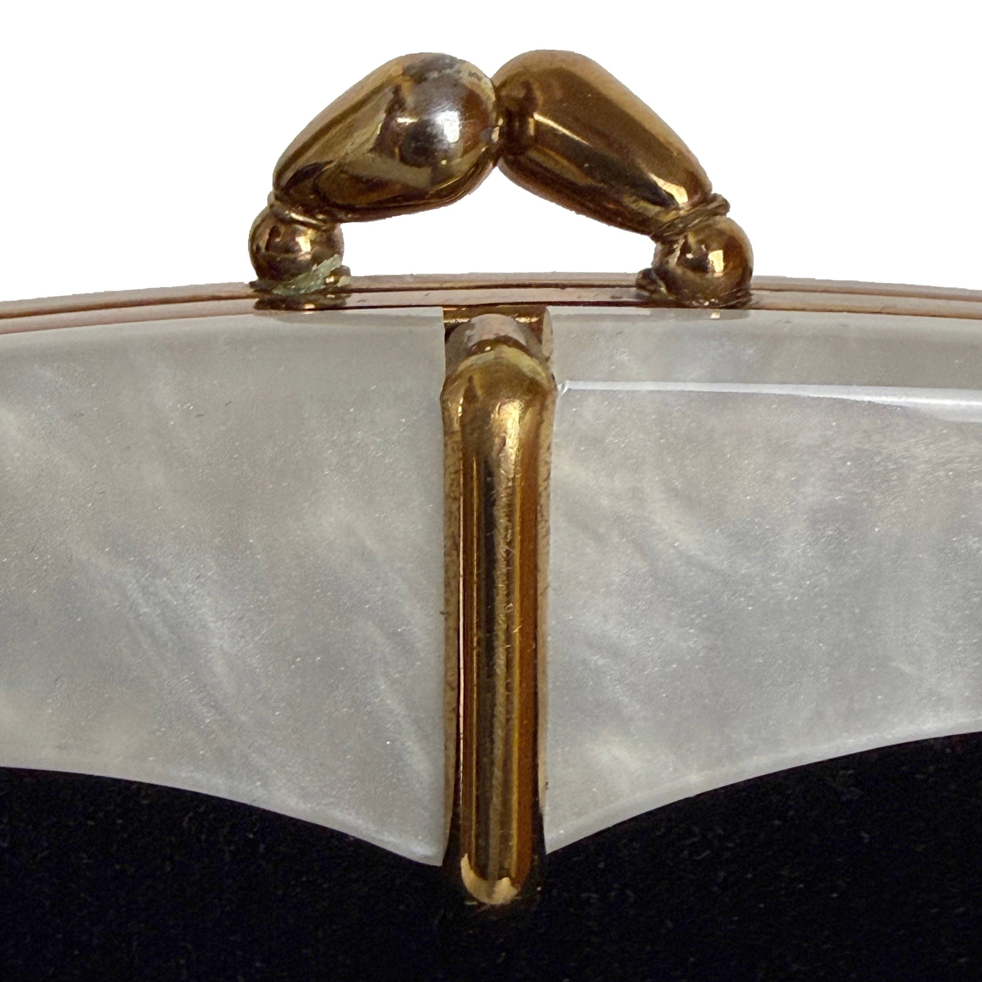 Vintage Late 1950s Handbag Black Velvet with Pearlescent Lucite Frame