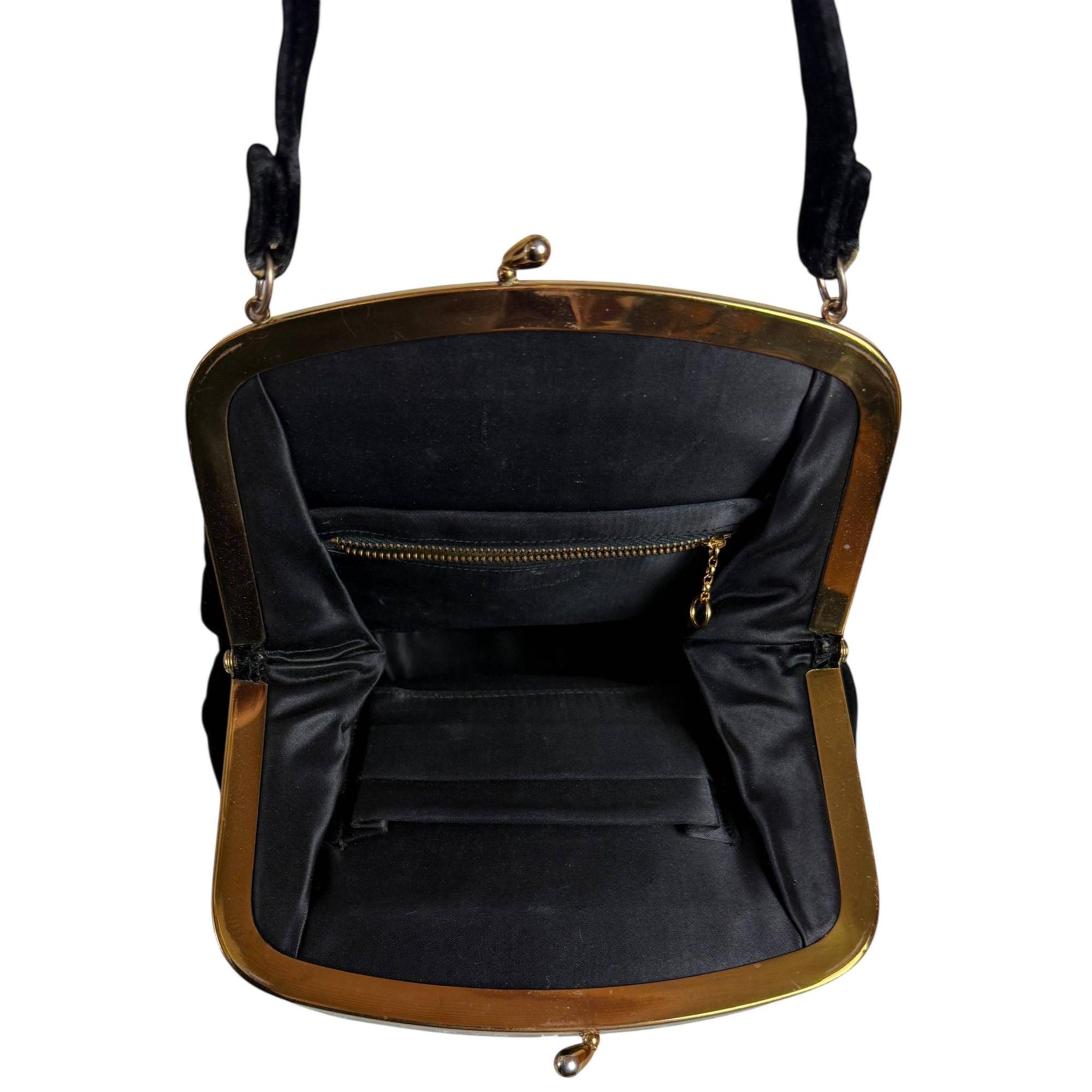 Vintage Late 1950s Handbag Black Velvet with Pearlescent Lucite Frame