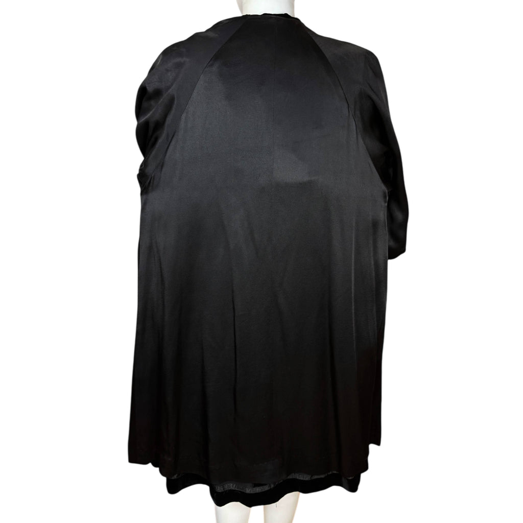 Vintage 1960s Black Velvet Hooded Coat – 3/4 Sleeves Fully Lined Size M