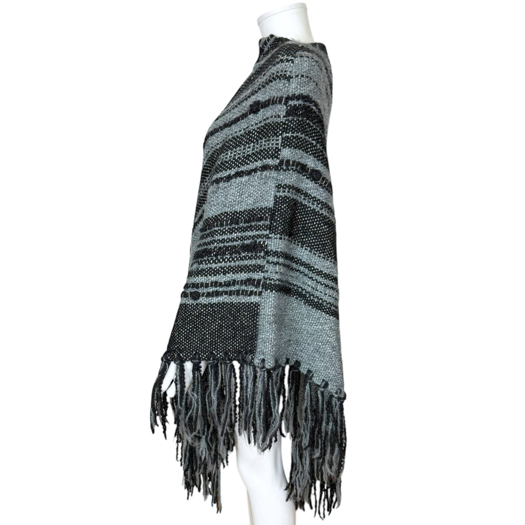 Vintage 1970s Poncho Hand Loomed Wool Cape Quebec Artisan M L