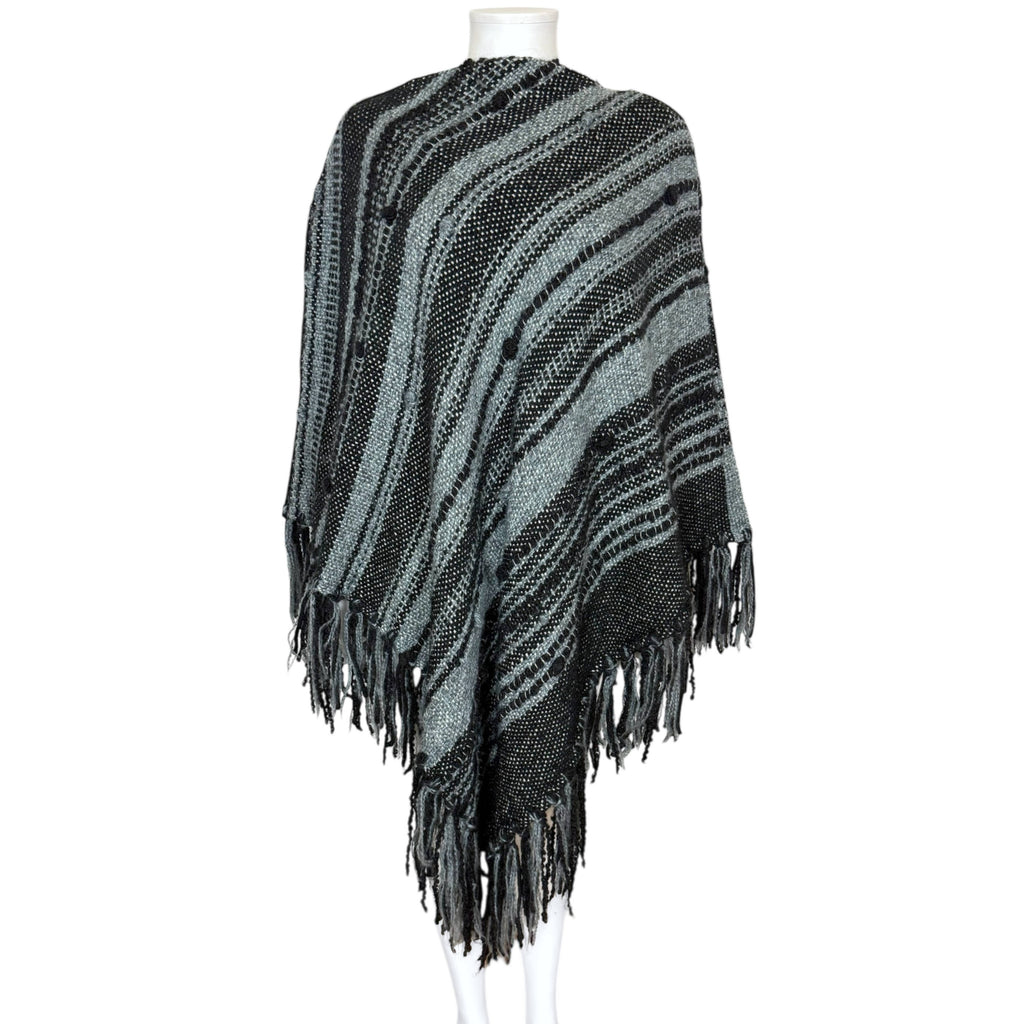 Vintage 1970s Poncho Hand Loomed Wool Cape Quebec Artisan M L