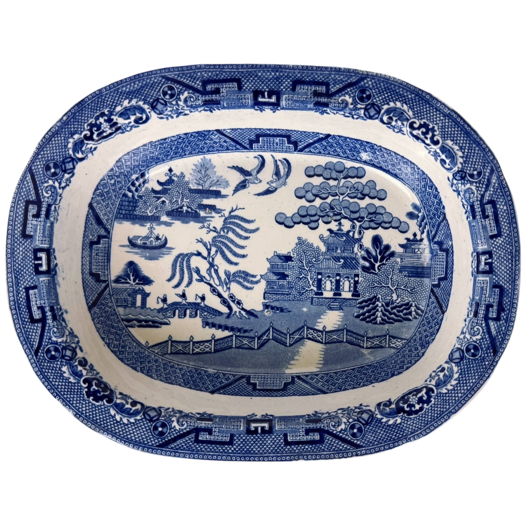 1890s Antique Blue Willow Serving Bowl John Meir & Son