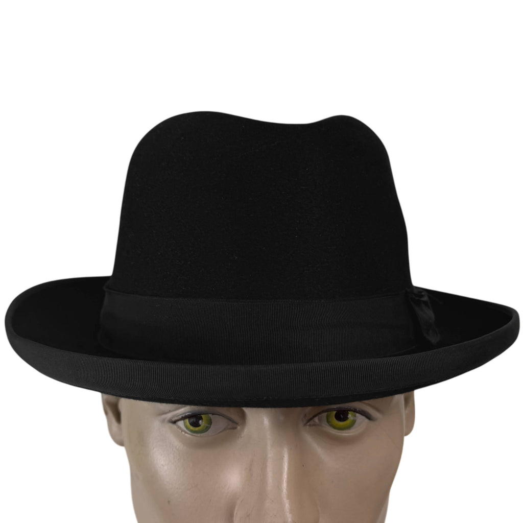Vintage black Homburg hat Magill Montreal front view