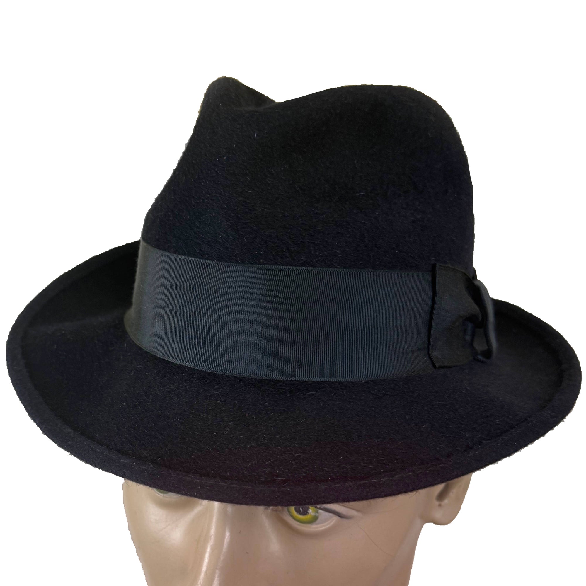 Early 1960s navy men’s fedora hat with classic crown crease and tonal grosgrain band