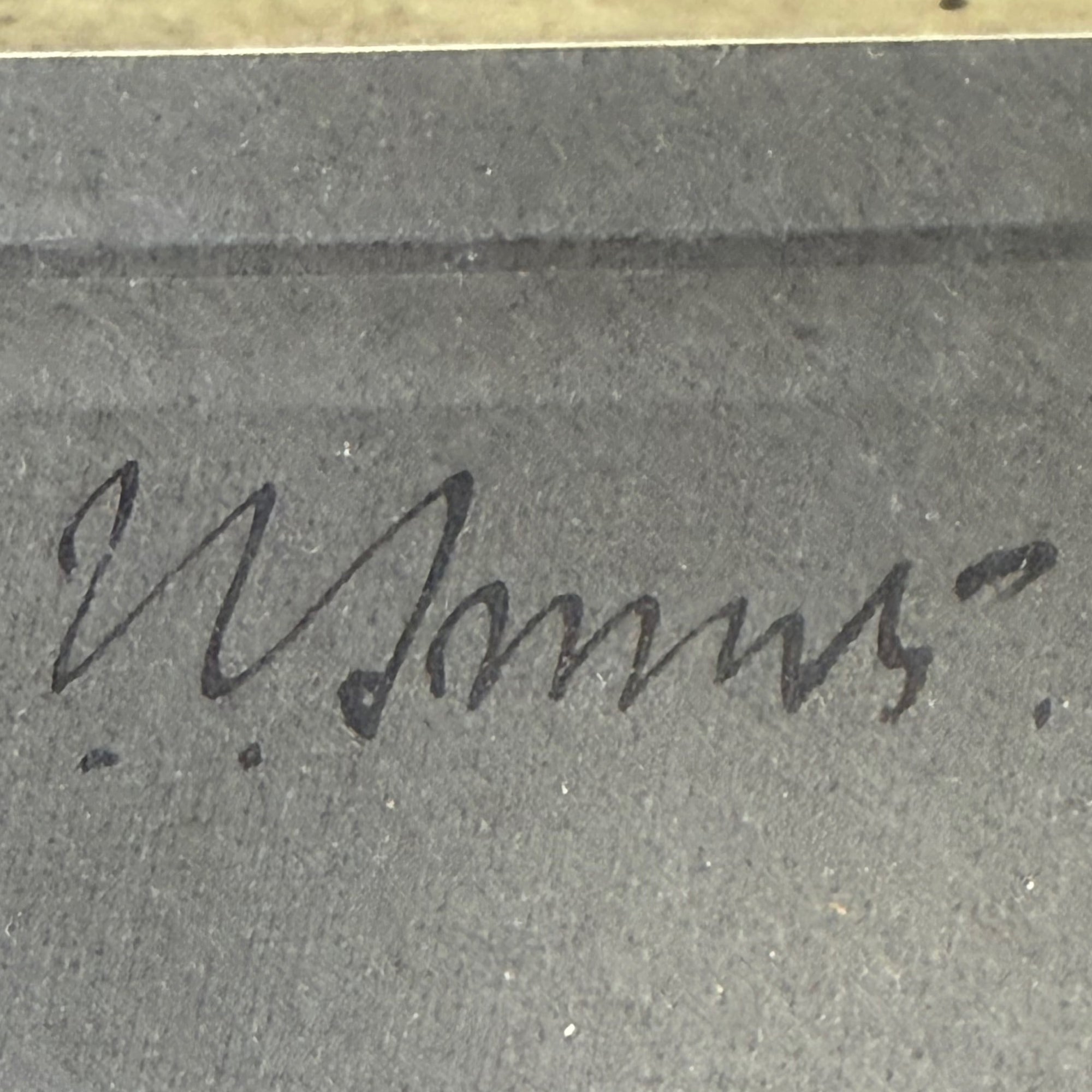 Close-up of Jan Smuts signature on mount