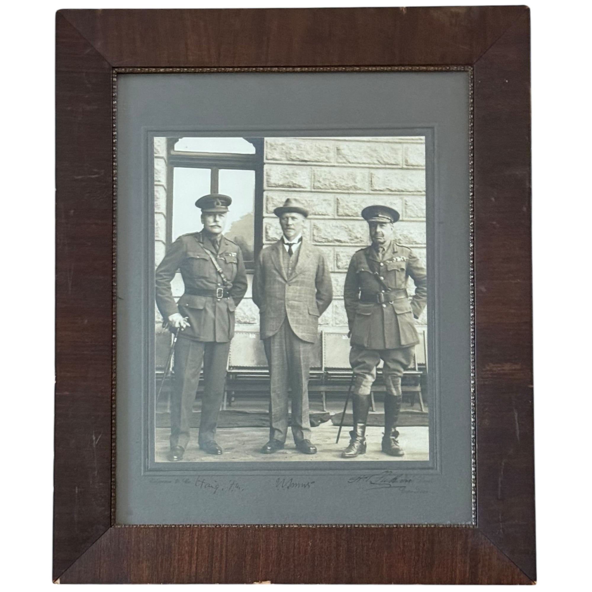 Signed photograph of Douglas Haig Jan Smuts and H T Lukin in frame