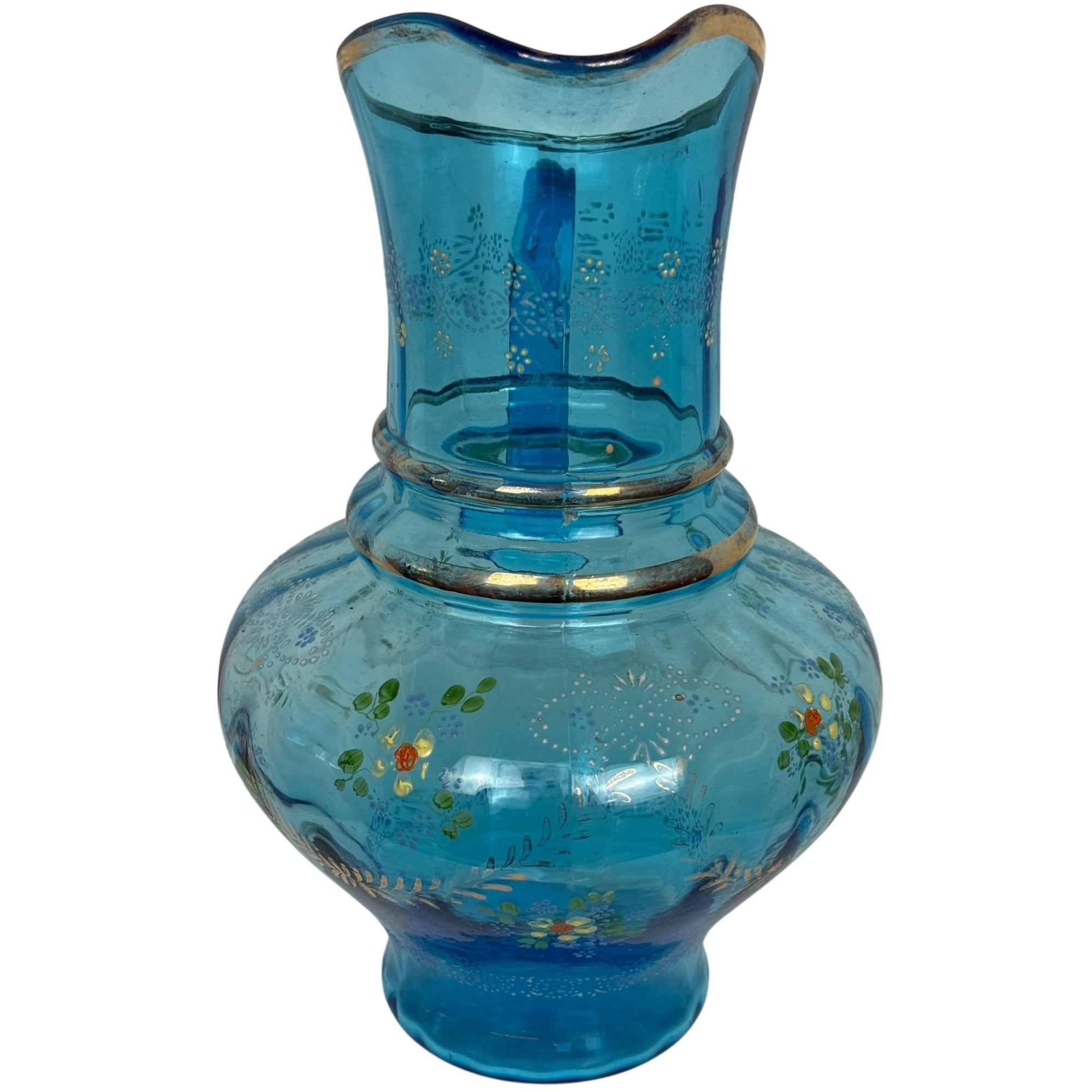Vintage 1920s Lemonade Pitcher 80 oz Blue Glass Japanese