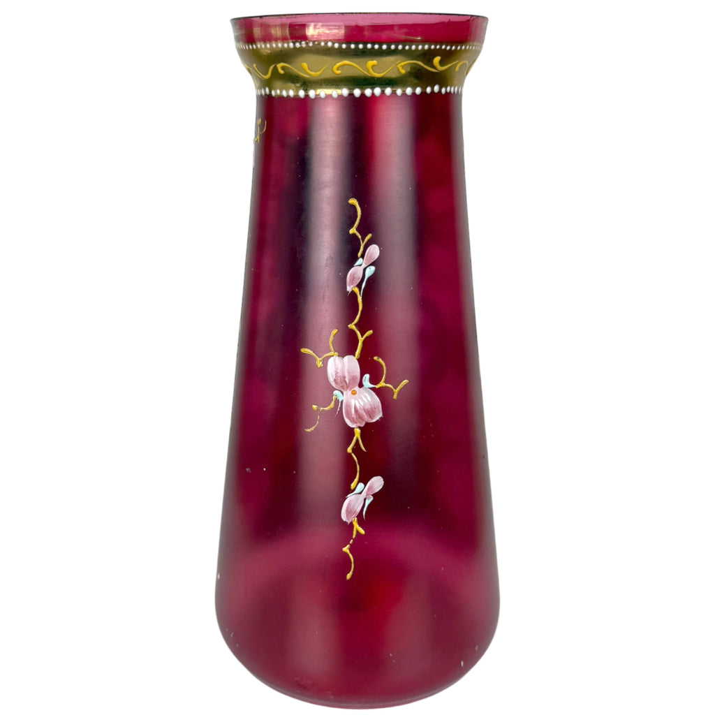 Antique Bohemian Art Glass Vase Cranberry with Gilt & Enamel Decoration c. 1885–1905
