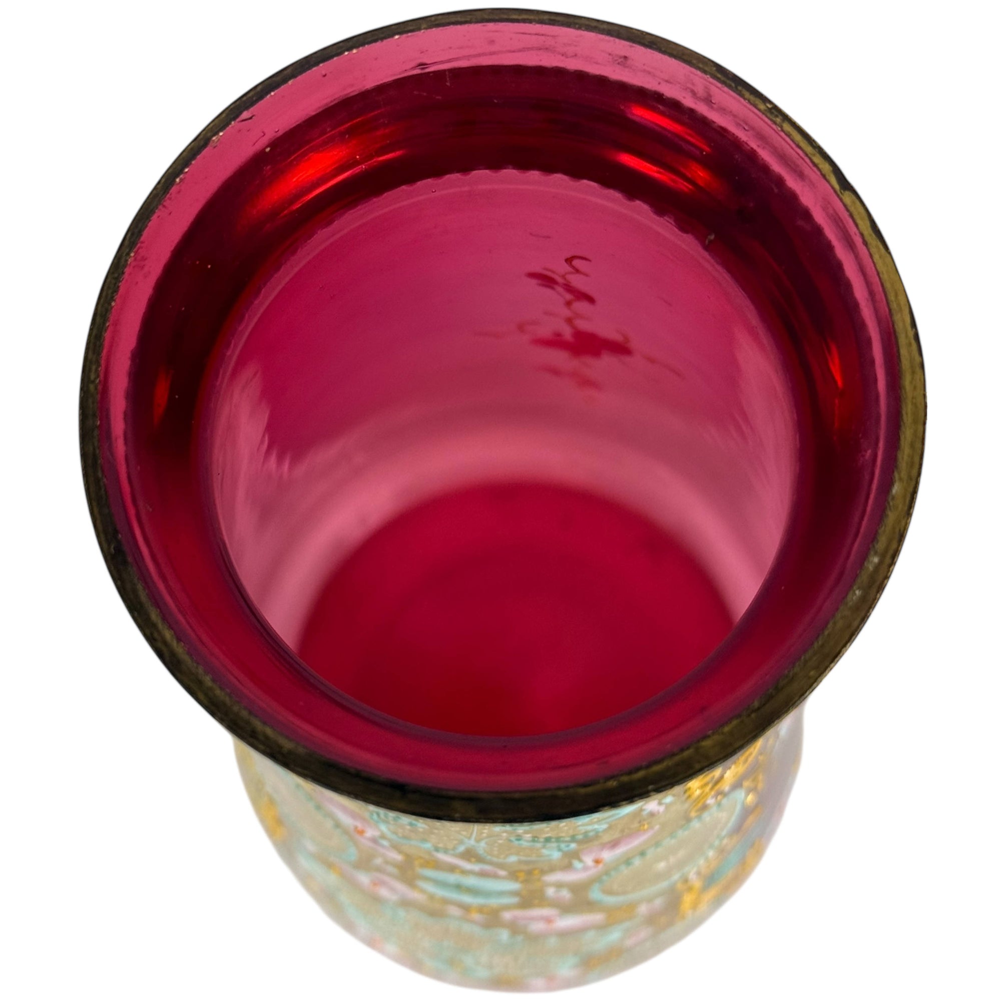 Antique Bohemian Art Glass Vase Cranberry with Gilt & Enamel Decoration c. 1885–1905