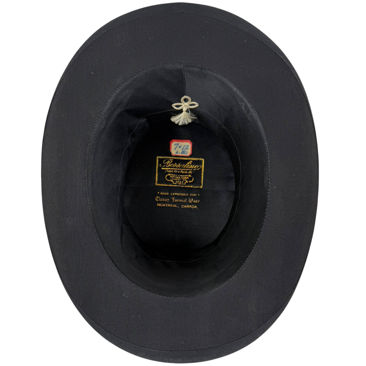 Borsalino silk top hat interior and retailer markings