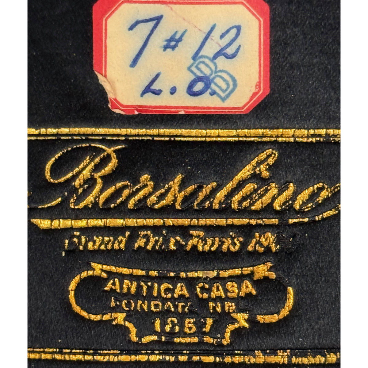 close up of Borsalino top hat stamping