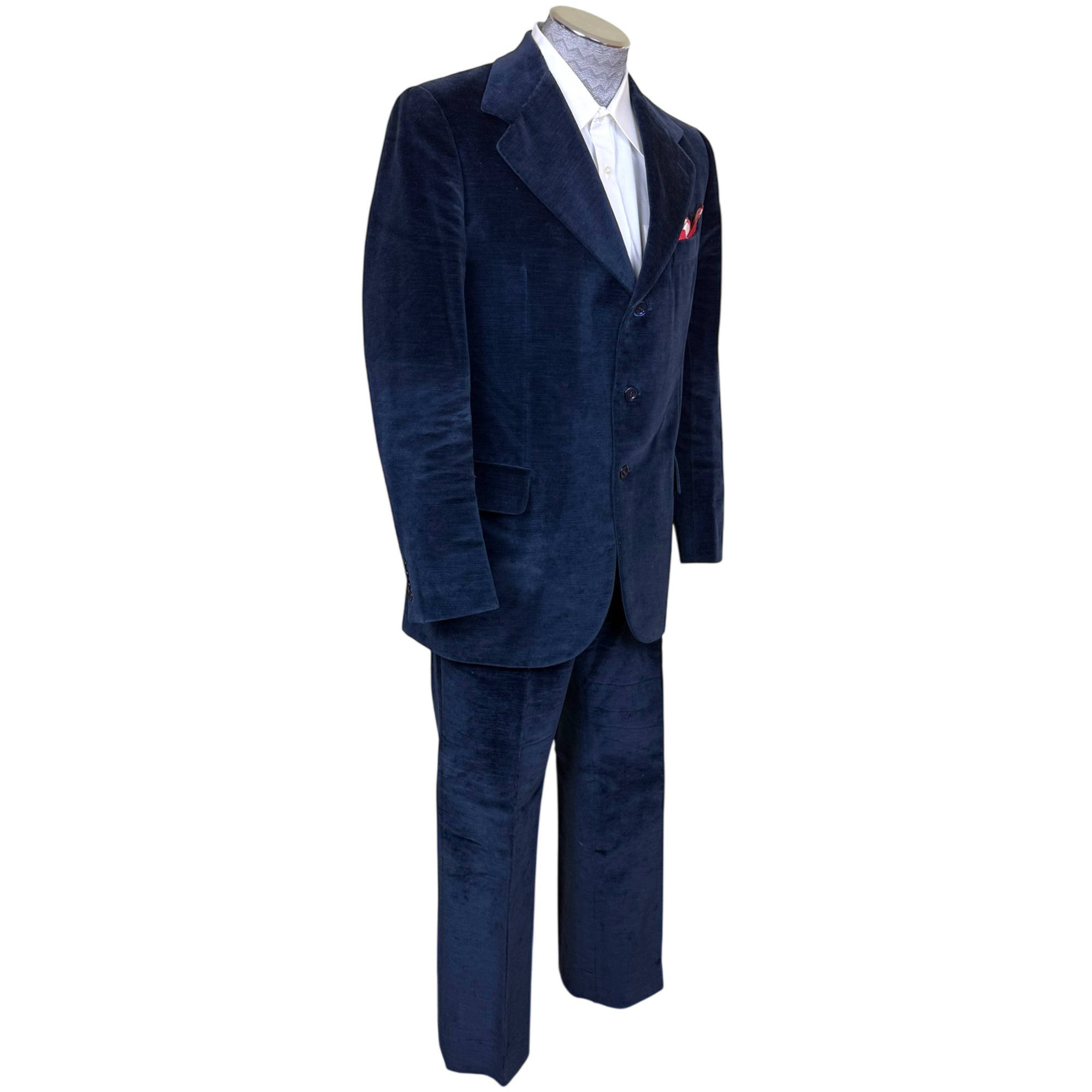 1970s blue velvet suit men left side view