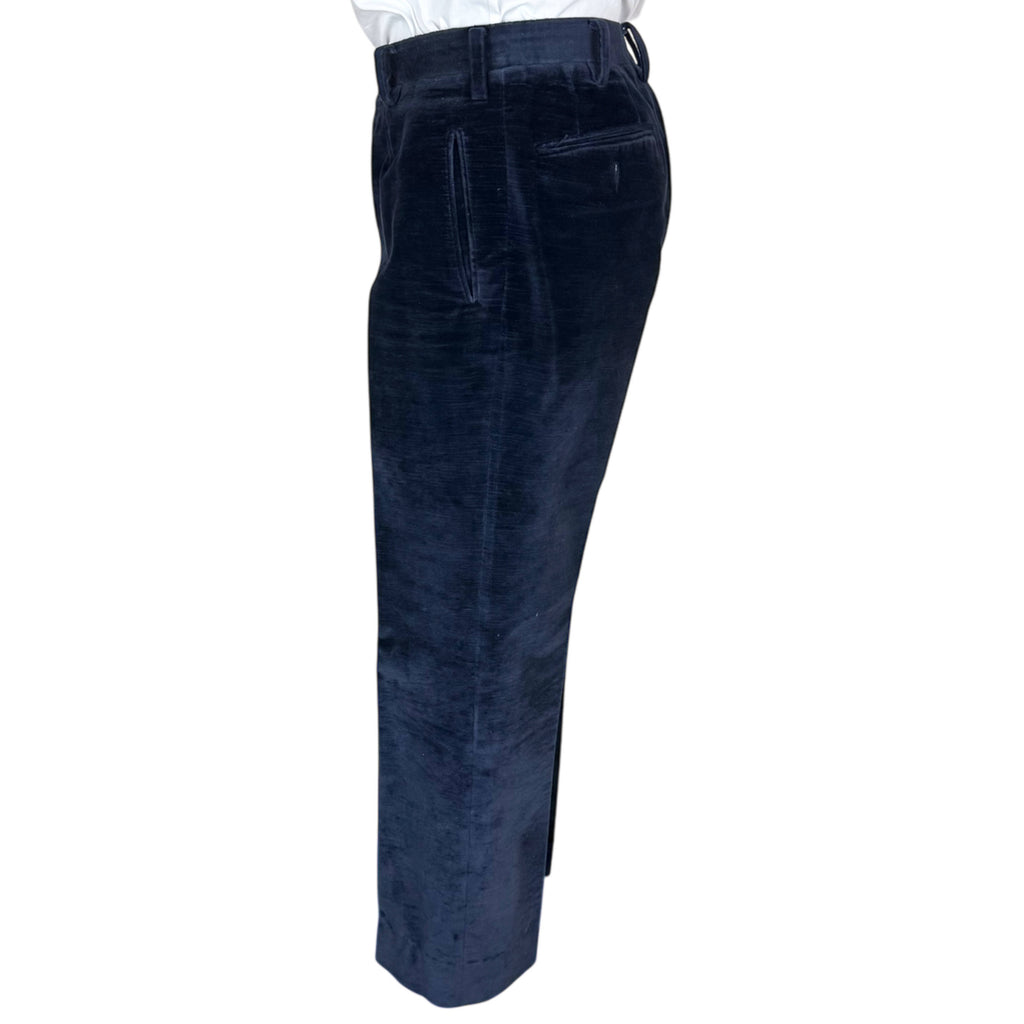 1970s blue velvet suit pants side view