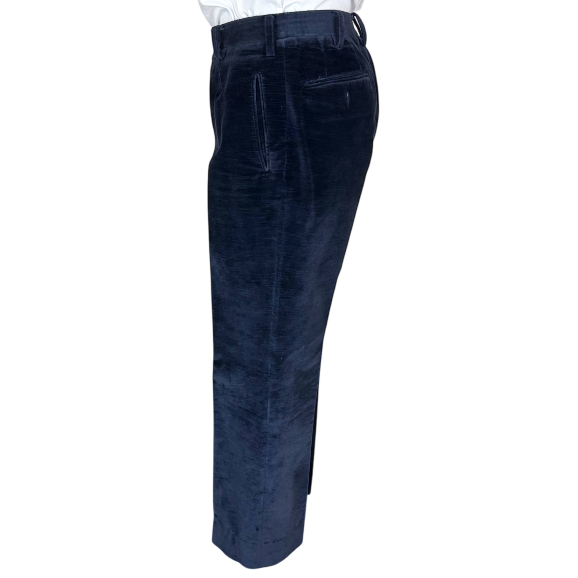 1970s blue velvet suit pants side view
