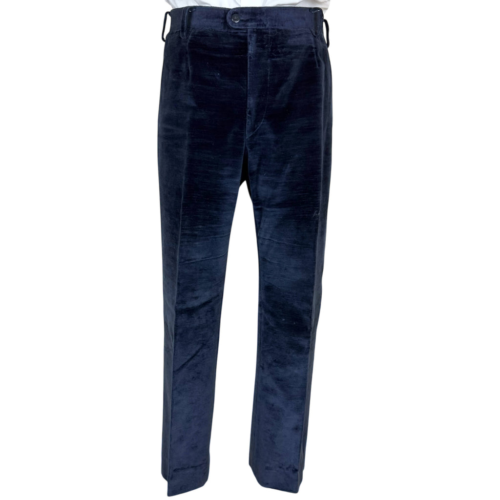 1970s blue velvet suit pants front view