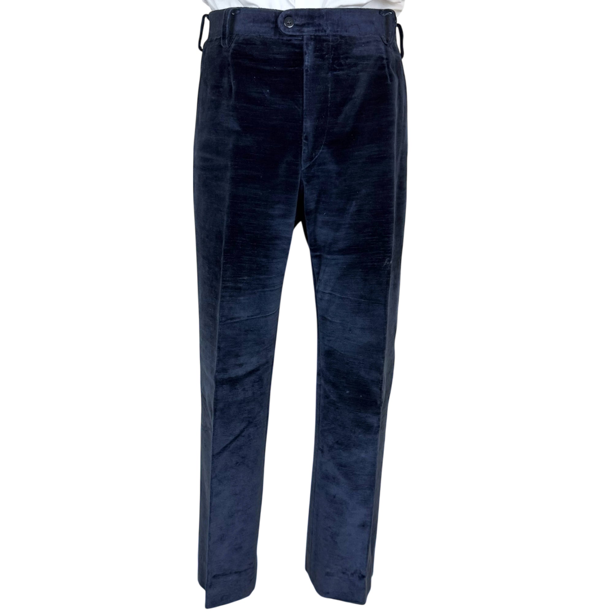 1970s blue velvet suit pants front view